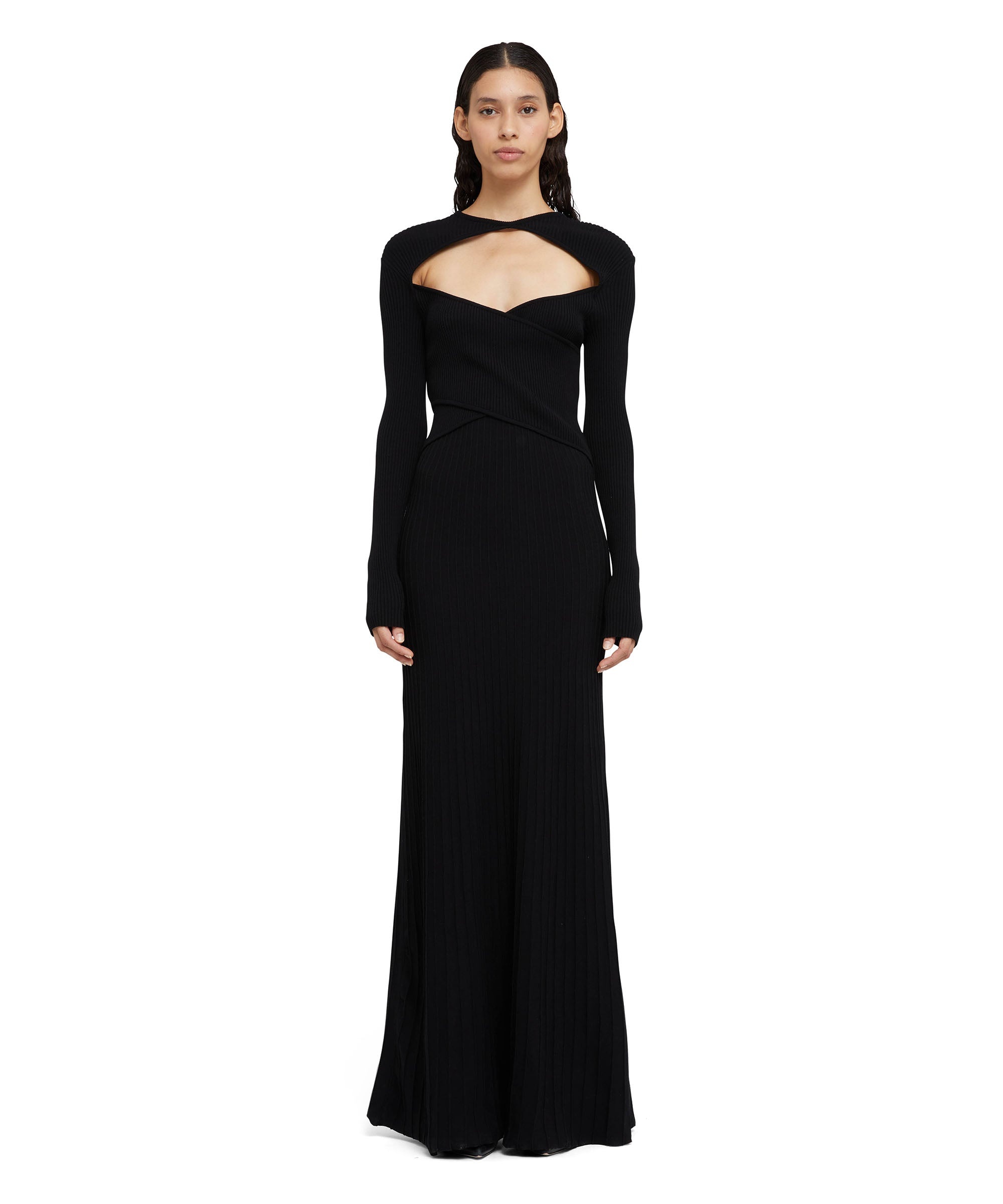 Long knit viscose dress with cut out neckline detail - 1