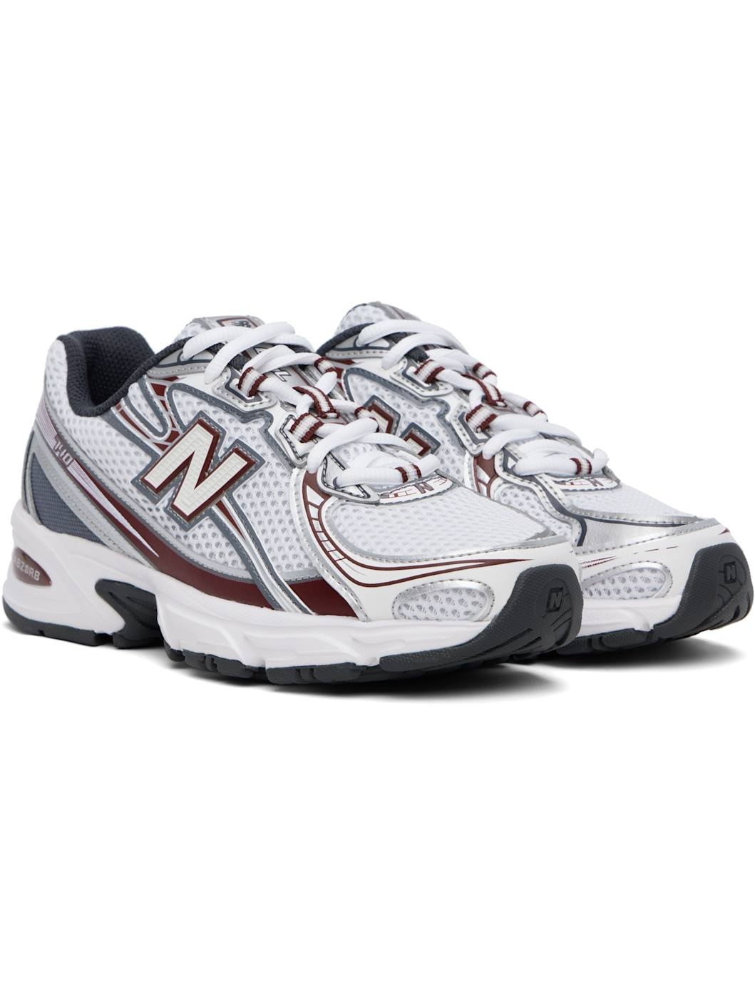 White & Burgundy 740 Sneakers - 4