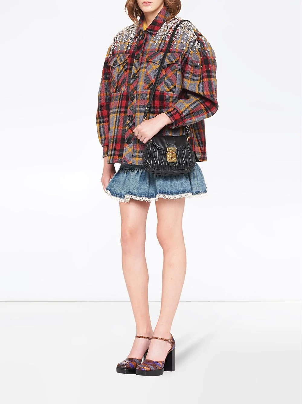 crystal-embellished plaid jacket - 2