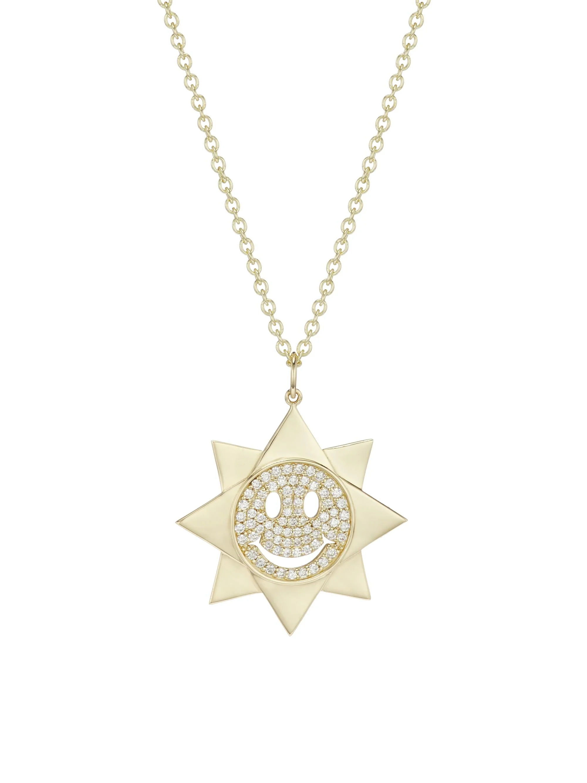 Women's 14K Yellow Gold & Diamond Happy Face Sun Pendant Necklace - Gold - 1