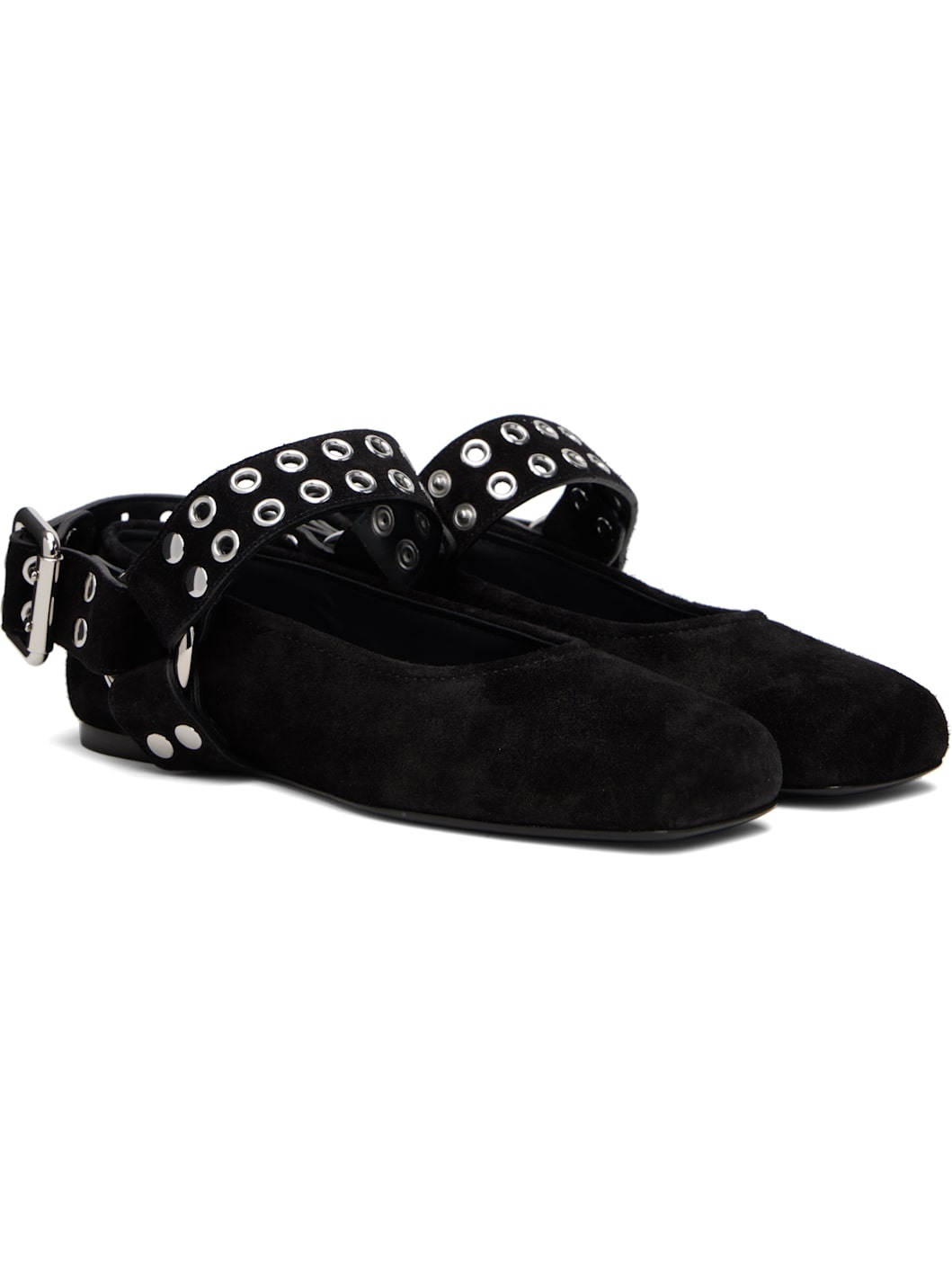 Black Biker Suede Ballerina Flats - 4