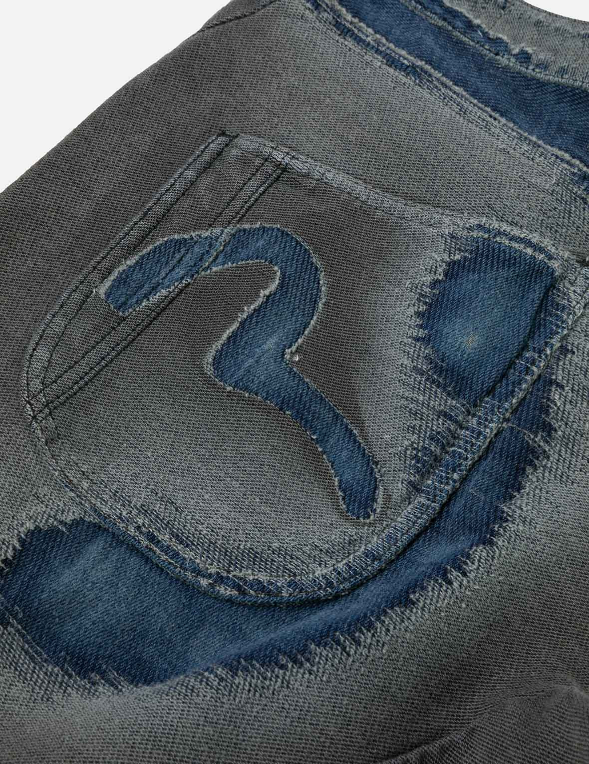 Washed Distressed Seagull Print 3D Cut Jeans - 5