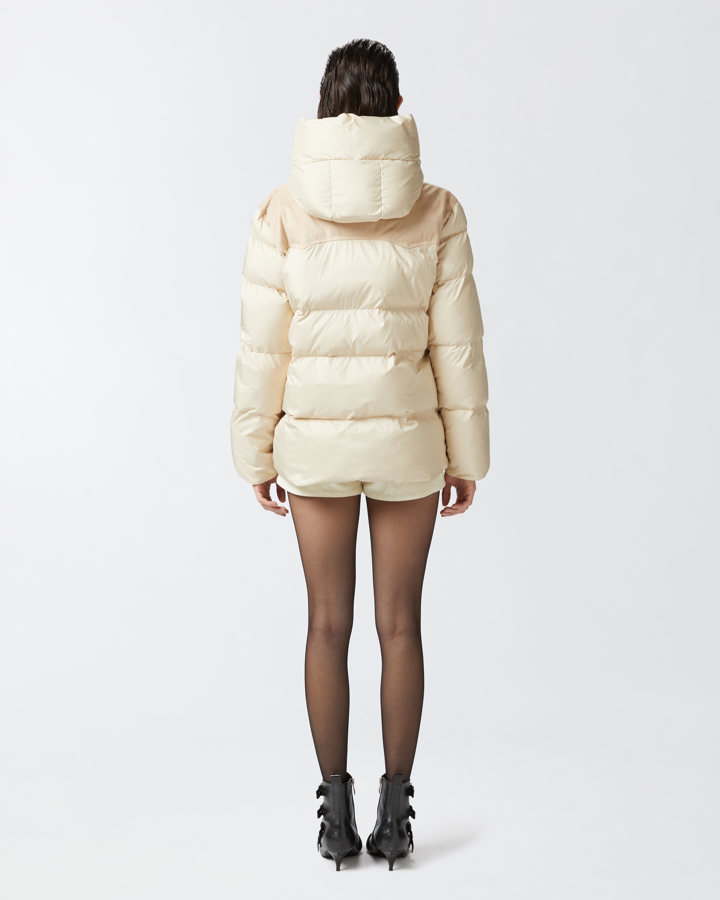 PADDED CROPPED PUFFER JACKET WITH CANVAS INSERT - 4