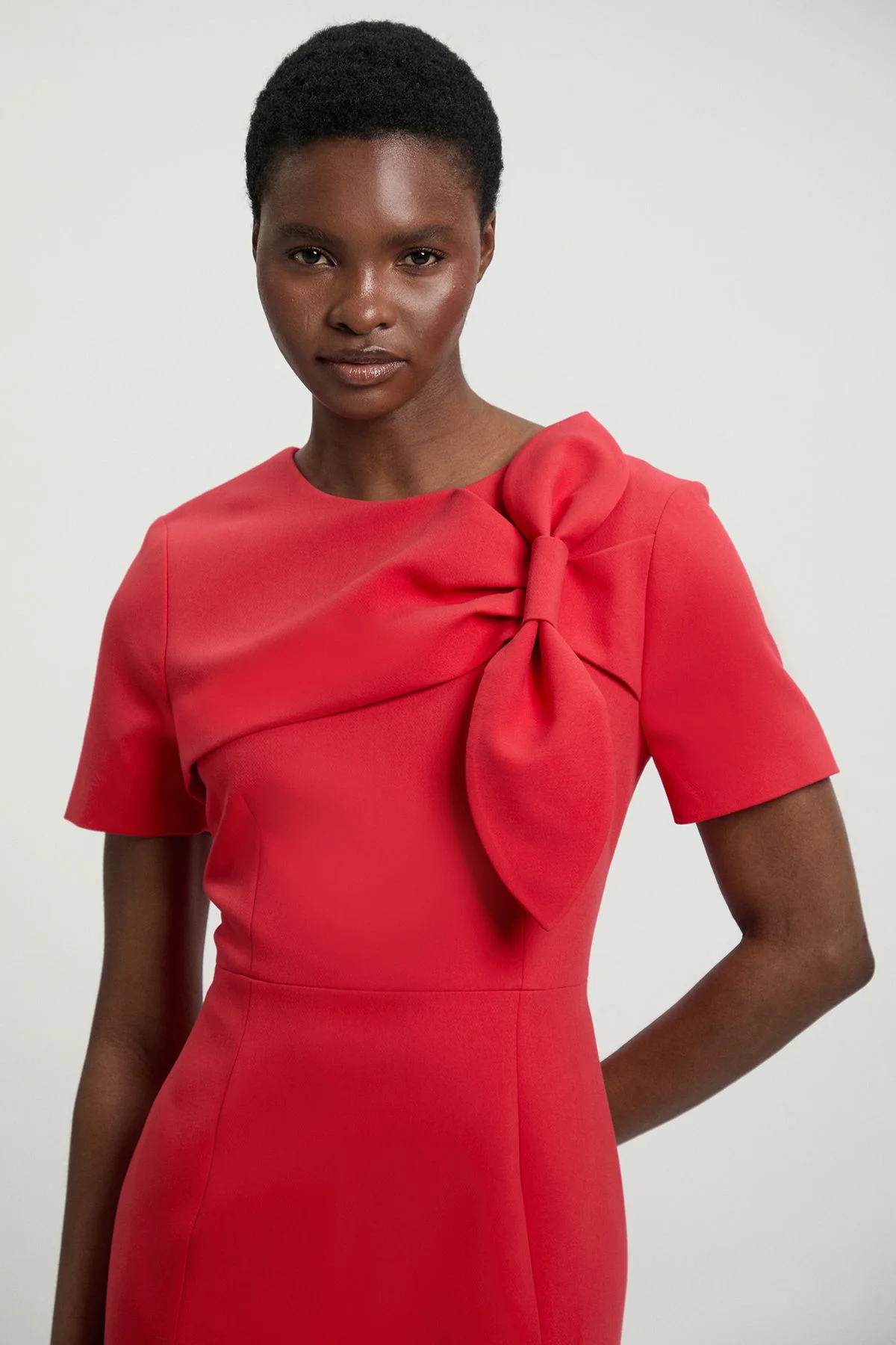Compact Stretch Bow Detail Pencil Dress - 1