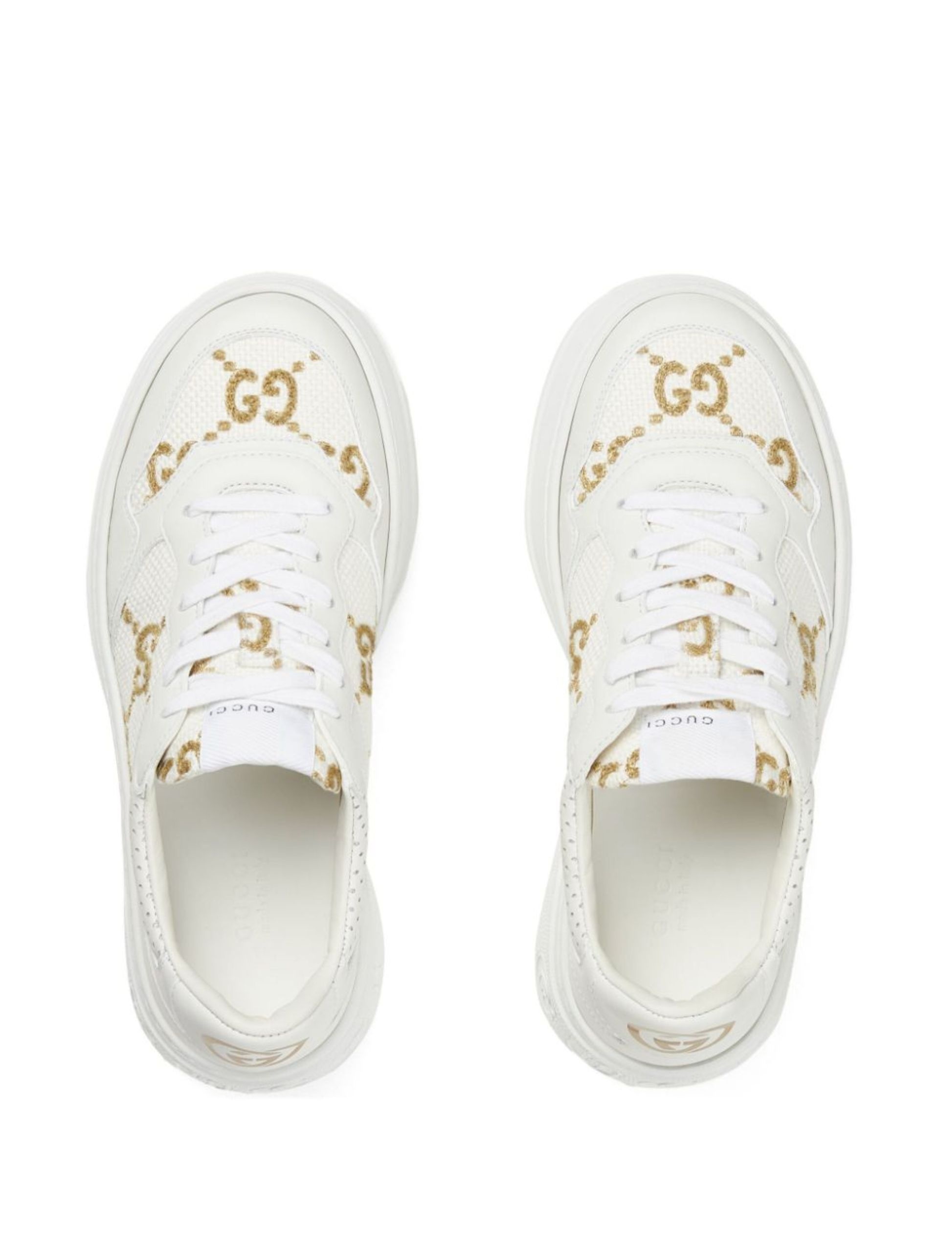 White GG-Embroidered Leather Sneakers - 4