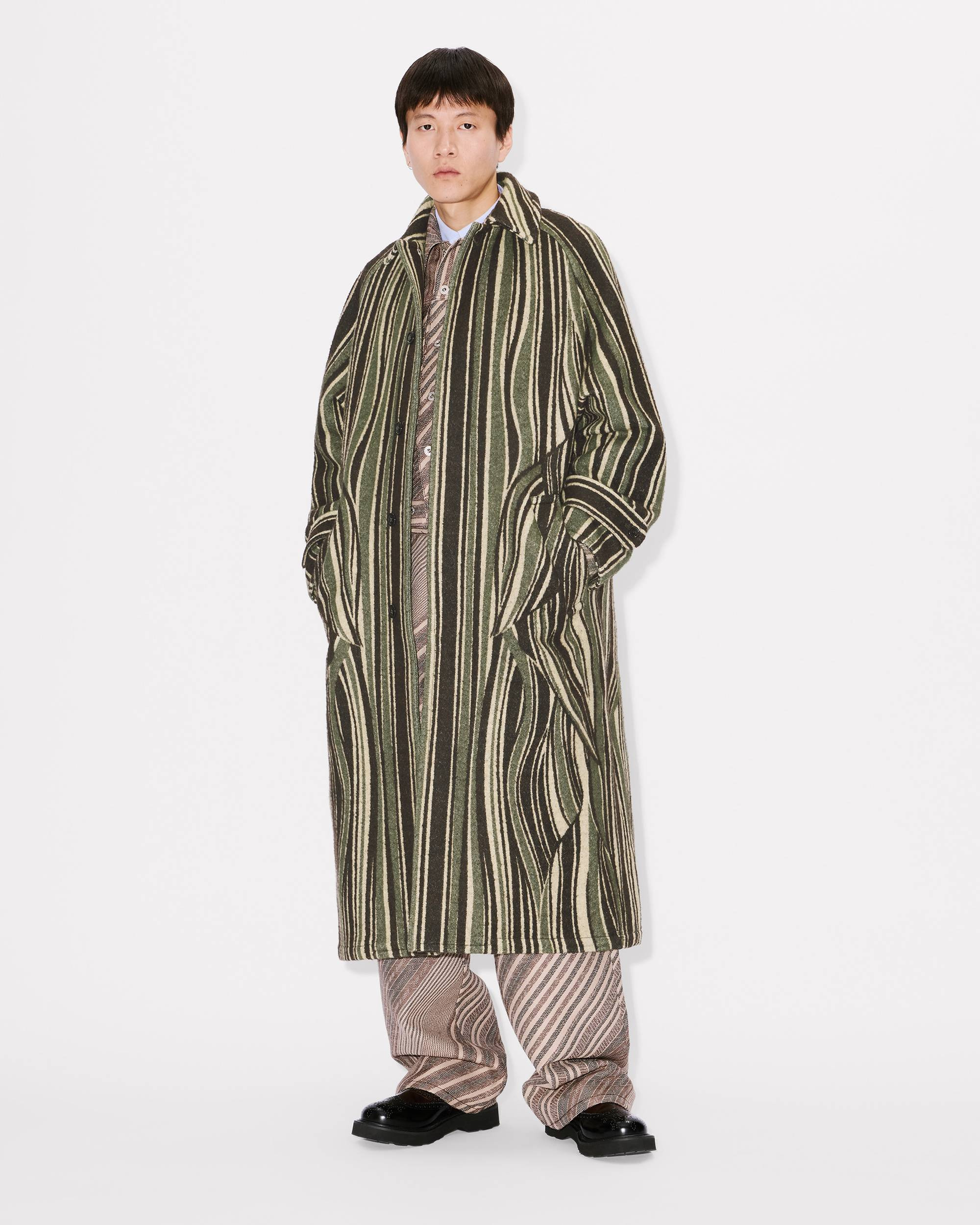 'KENZO Leaf Stripe' coat in cotton wool jacquard - 3