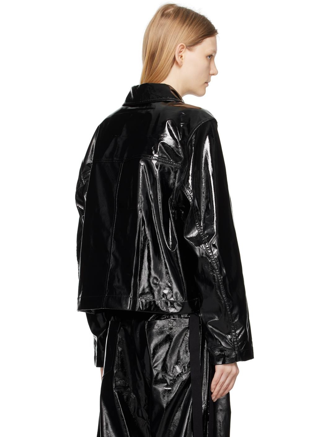 Black Cropped Faux-Leather Jacket - 3