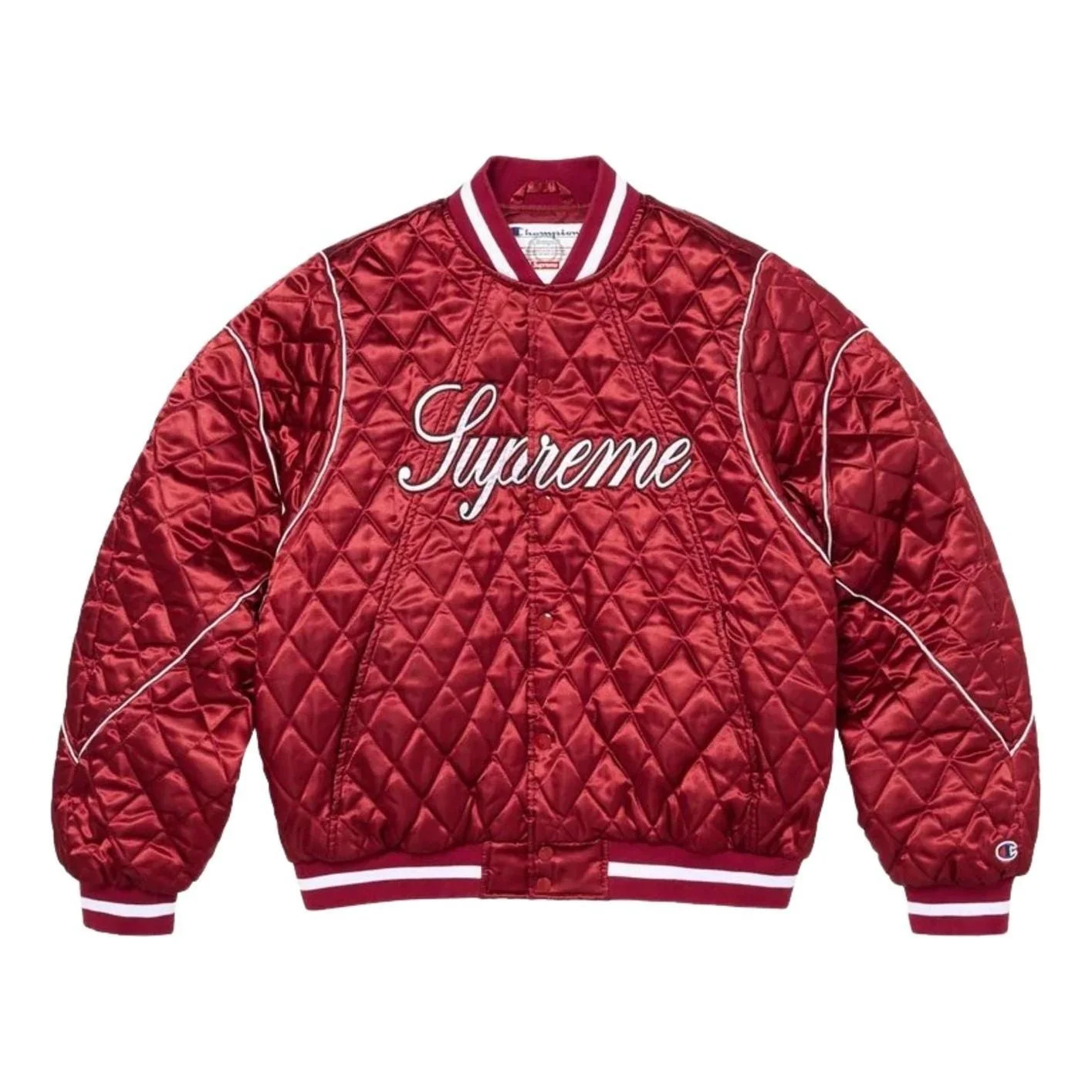 Supreme x Champion FW26 Quilted Satin Varsity Jacket 'Dark Red' SUP-FW26-049-RED - 1