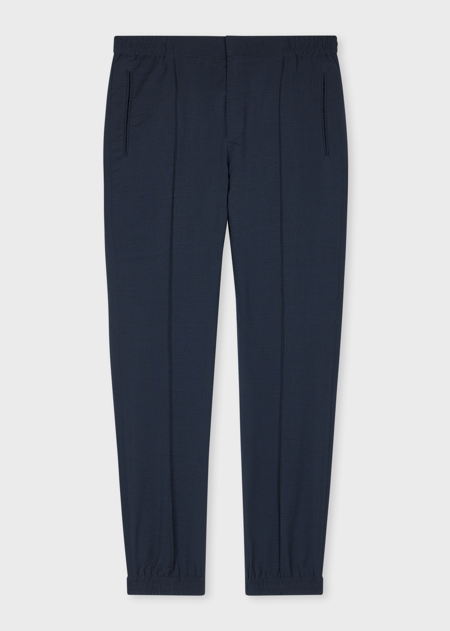 Dark Navy Seersucker Wool Elastic-Waist Trousers - 1