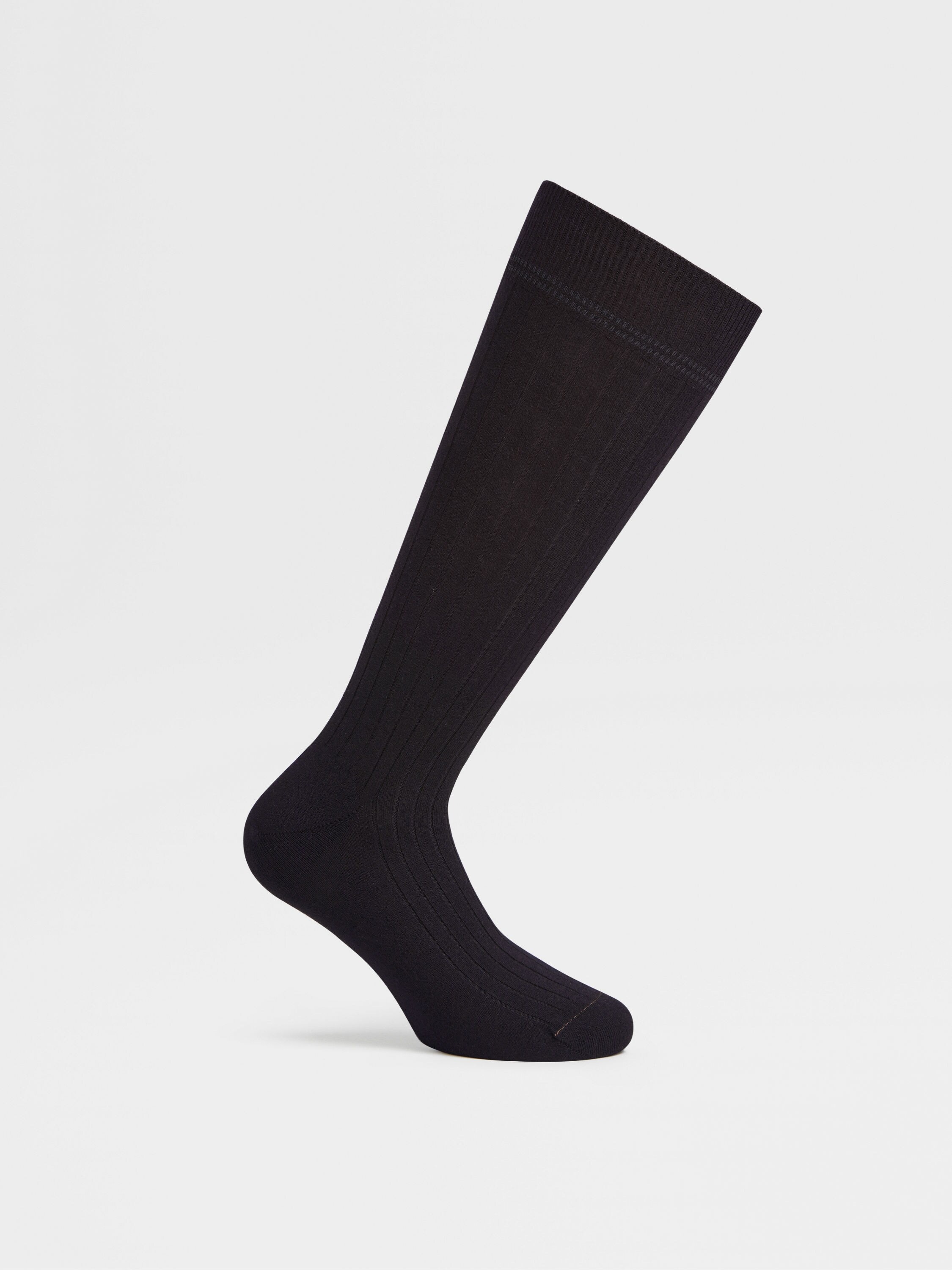 NAVY BLUE COTTON CASHMERE AND SILK SOCKS - 3