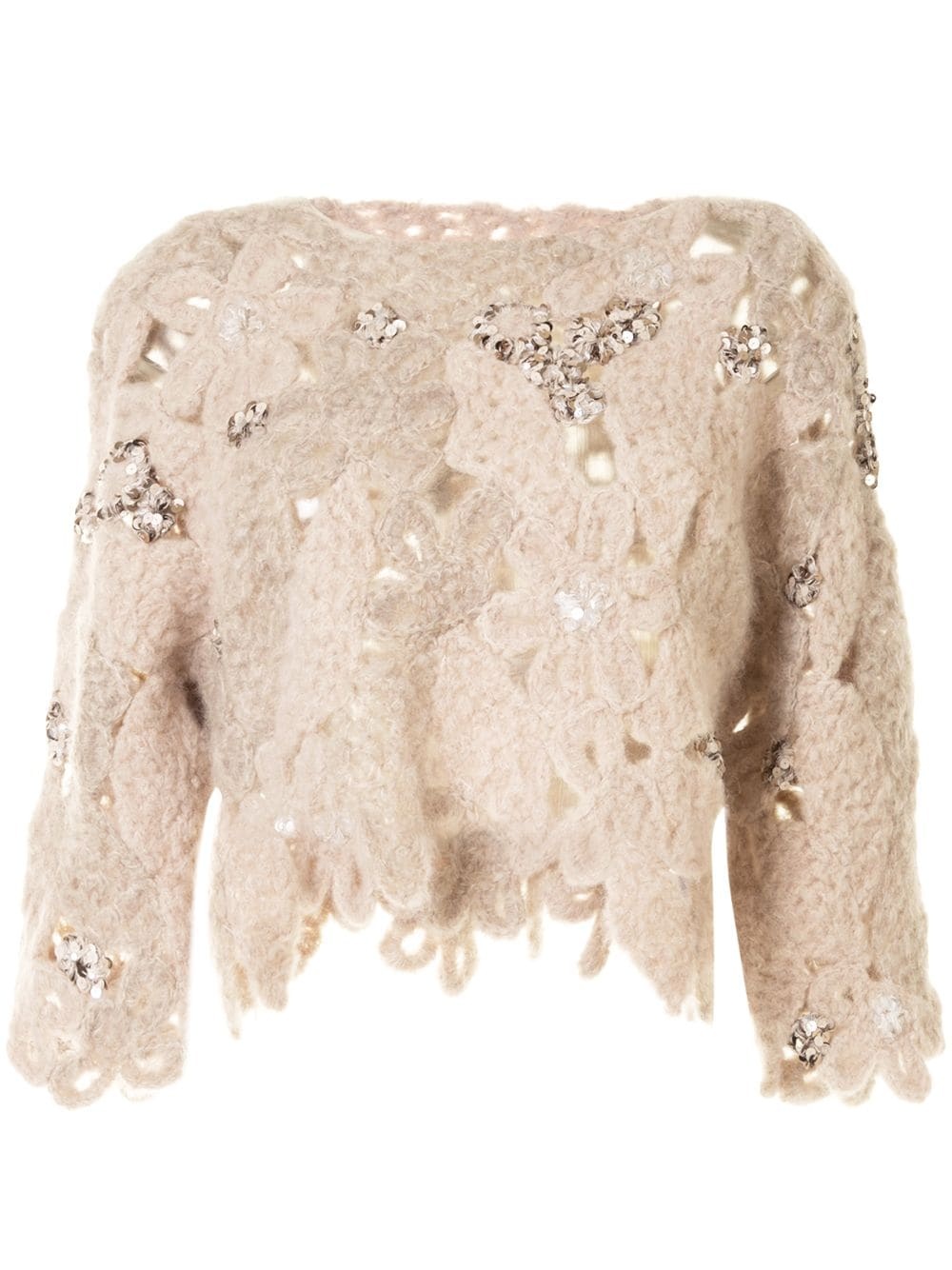 lace-pattern embellished jumper - 1