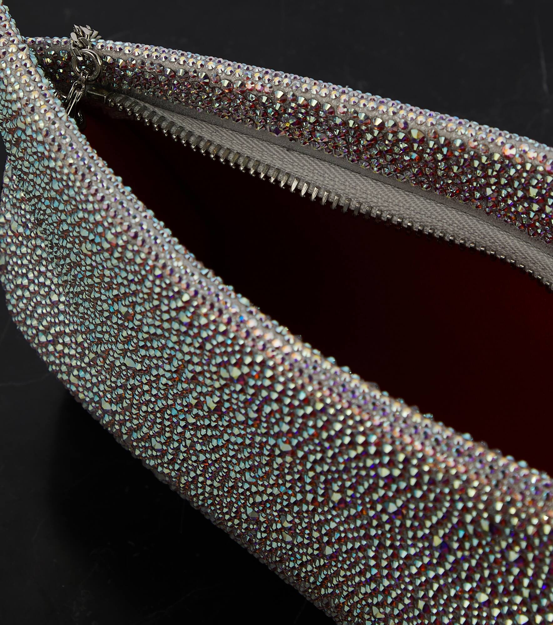 Loubitwist Small crystal-embellished suede clutch - 3