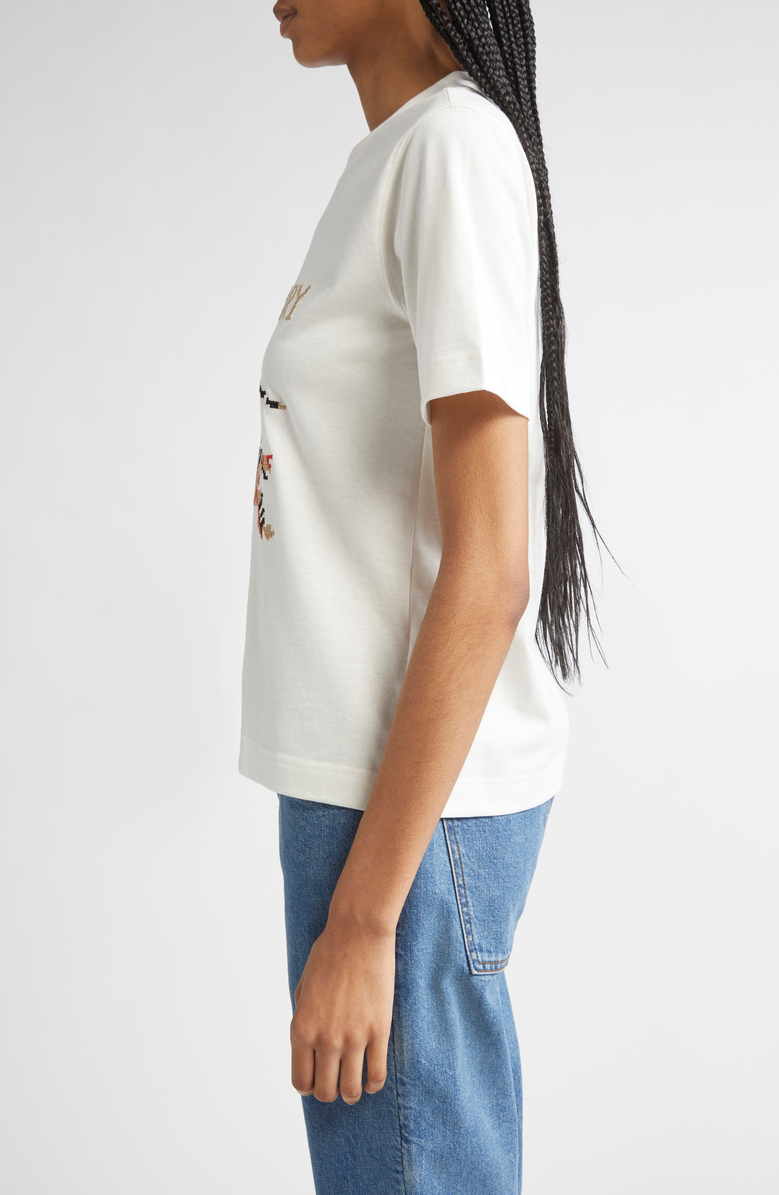 burberry Equestrian Knight Design Cross Stitch Embroidered T-Shirt in Chalk at Nordstrom - 3