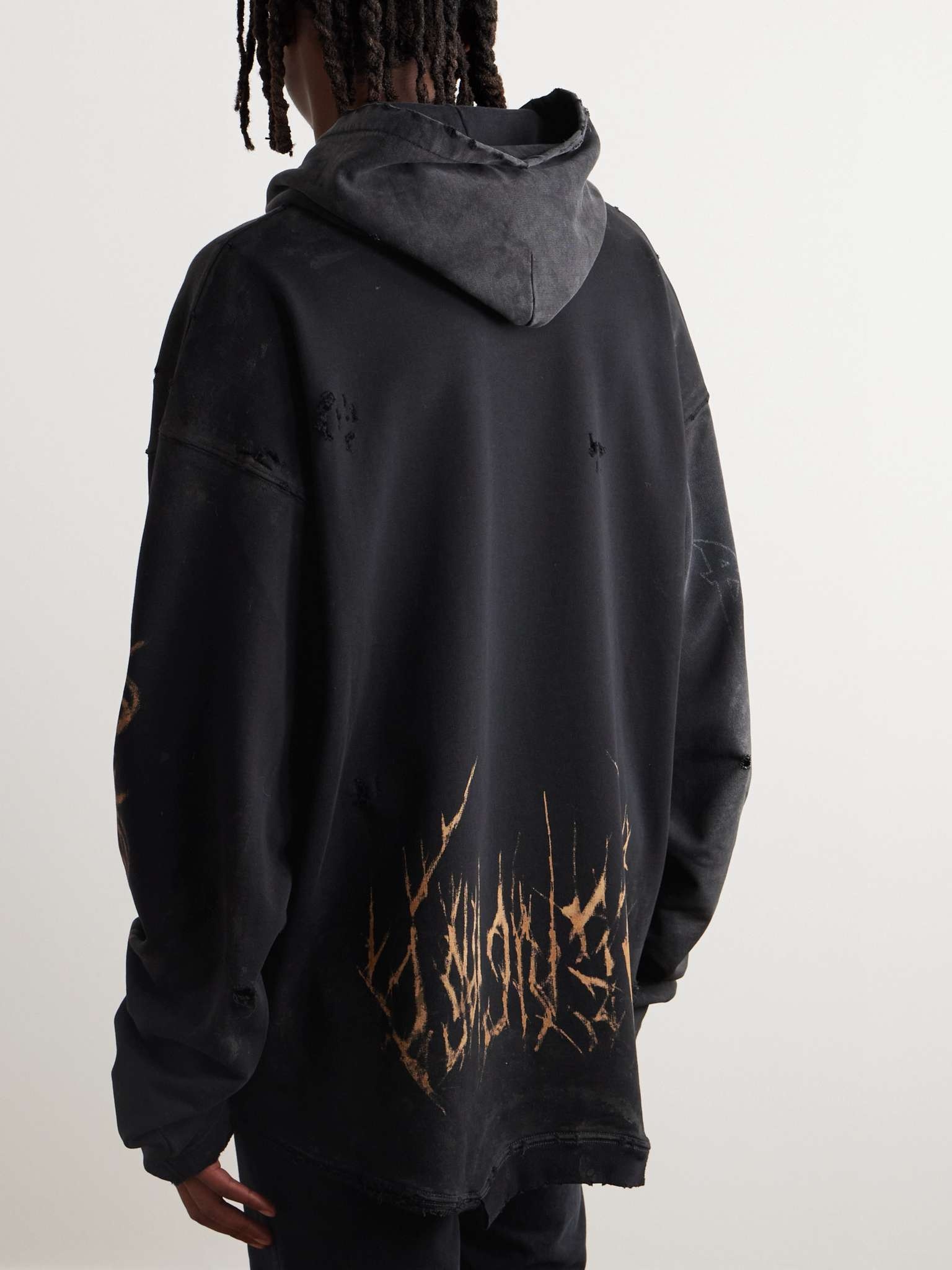 BALENCIAGA Oversized Distressed Printed Cotton-Jersey Hoodie