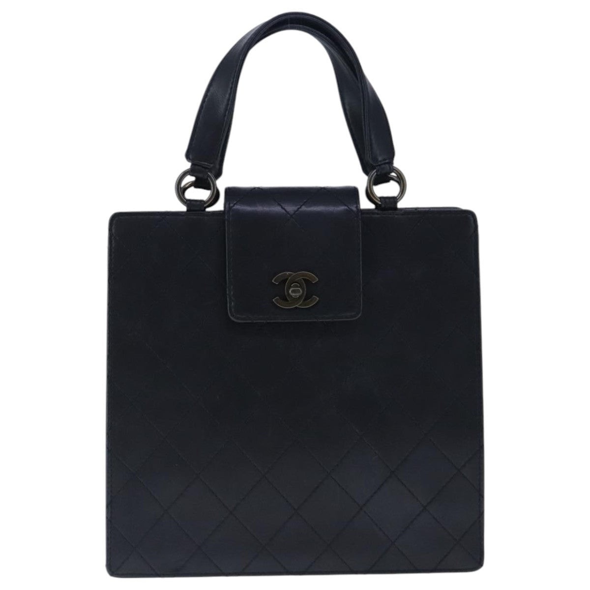 CHANEL Hand Bag Lamb Skin Black CC - 13