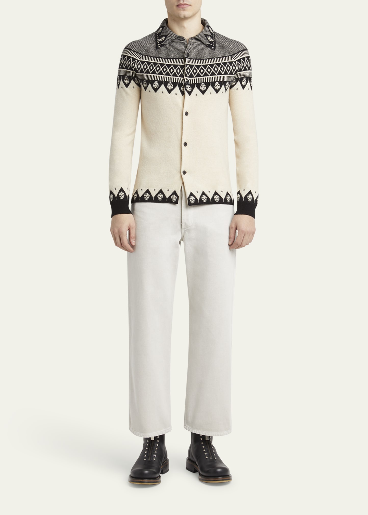 Men's Wool Fairisle Polo Cardigan - 2