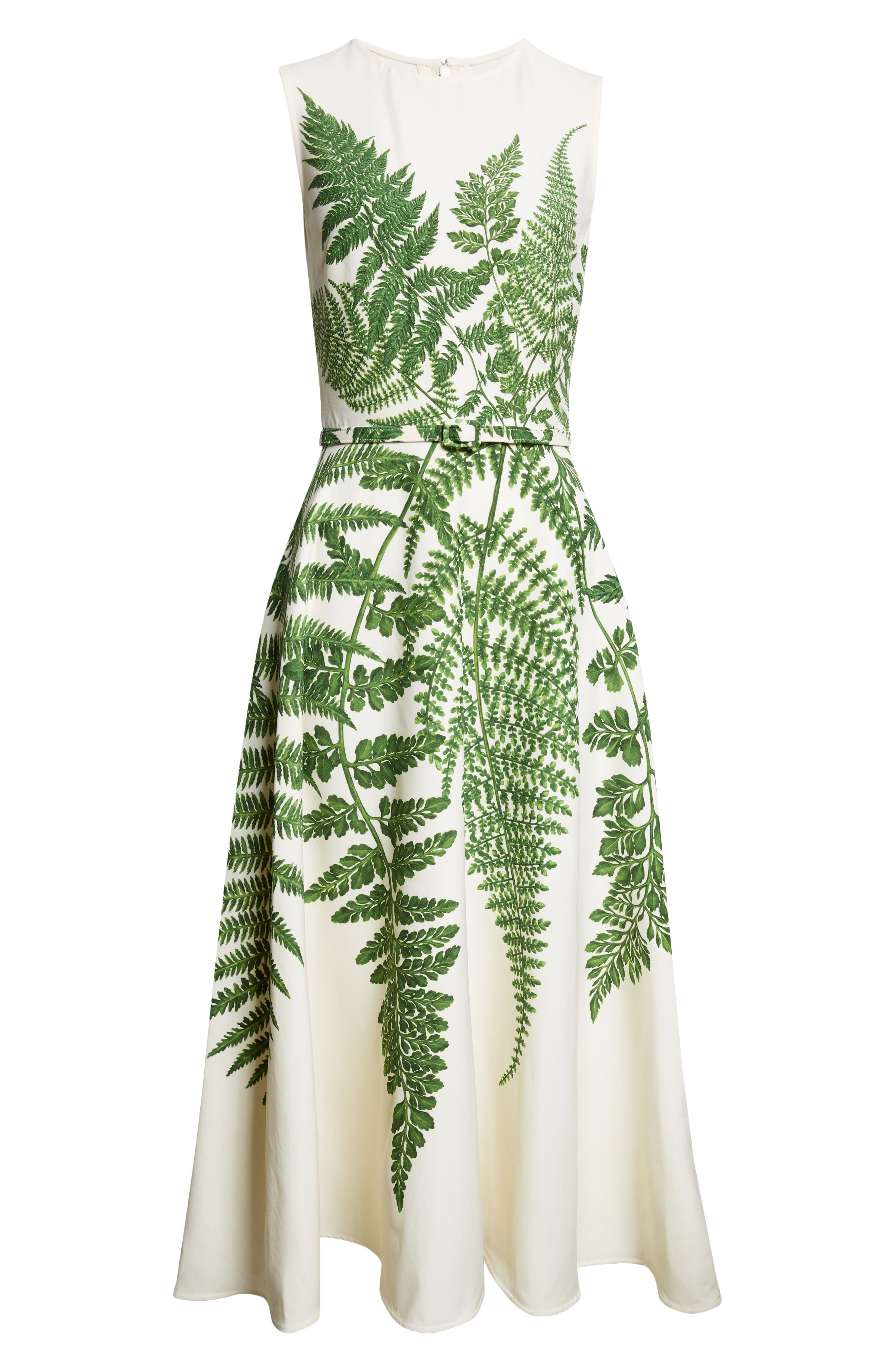 Oscar de la Renta Placed Fern Print Wool Blend A-Line Dress in Green/Ivory at Nordstrom - 5