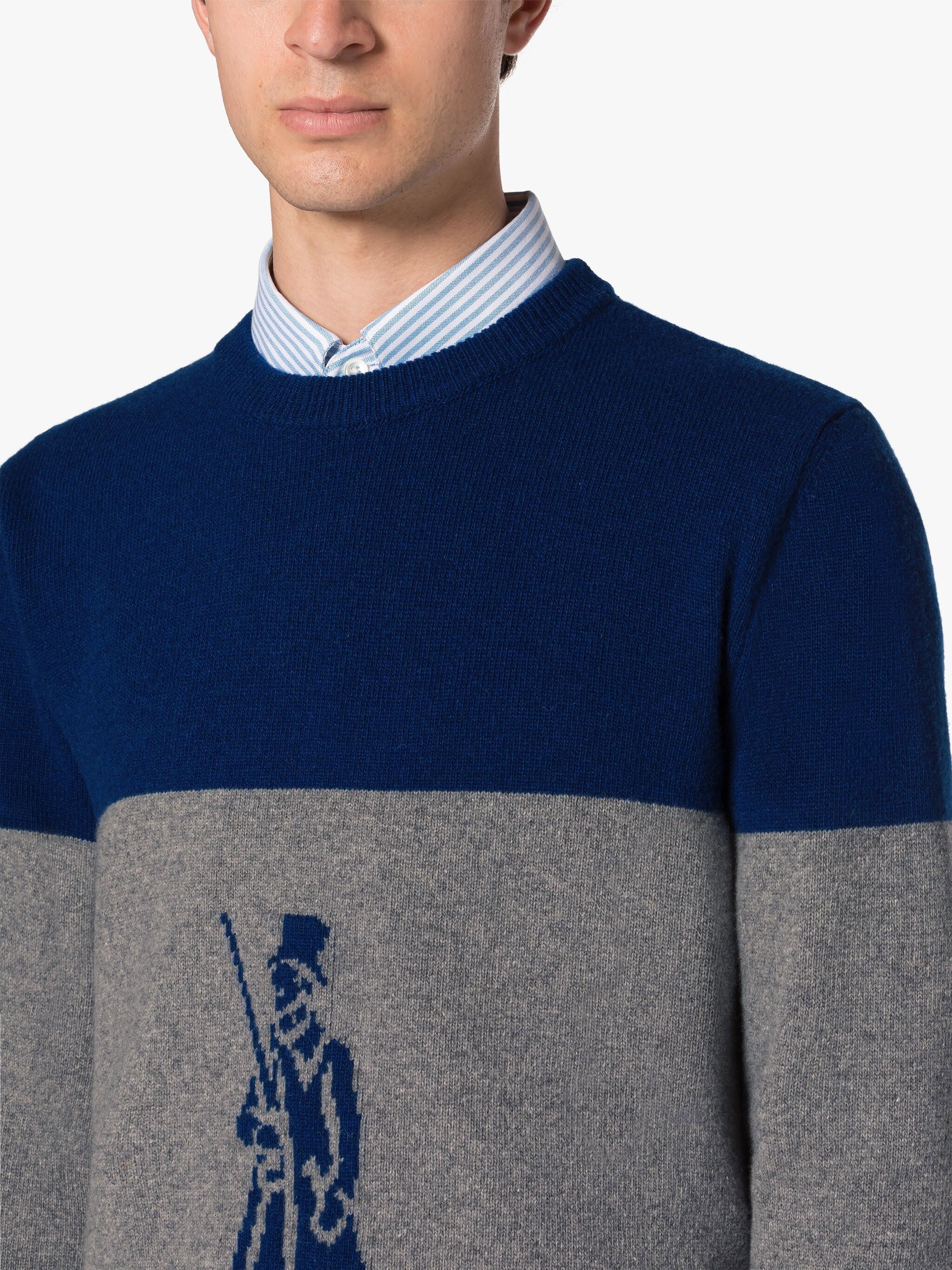DANDY BLUE & GREY MERINO WOOL & CASHMERE CREWNECK SWEATER - 5