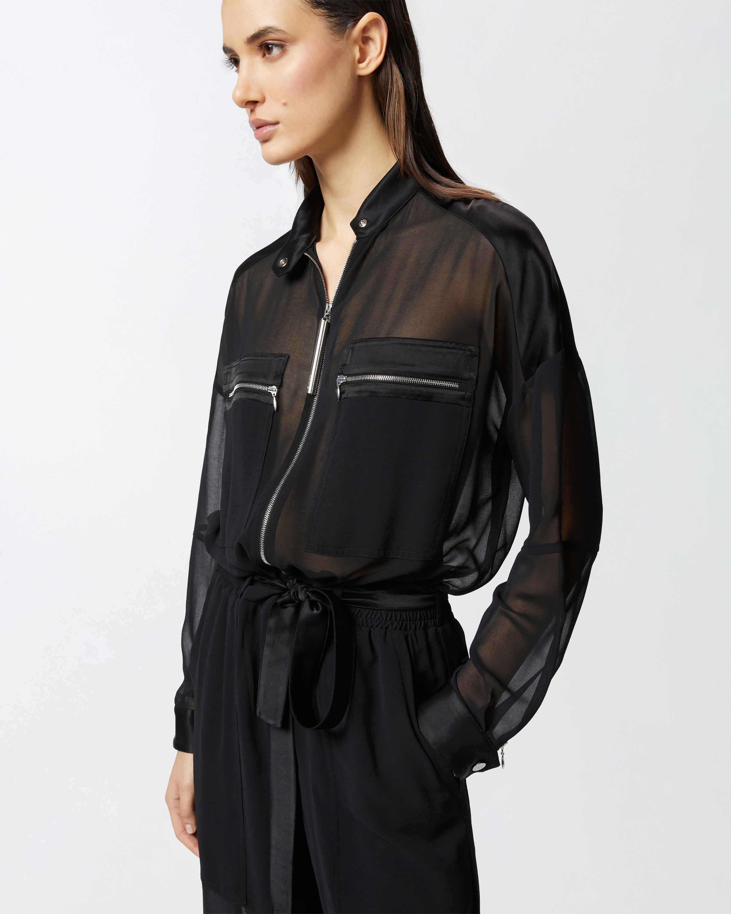 CARGO JUMPSUIT IN GEORGETTE AND SHINY SATIN - 5