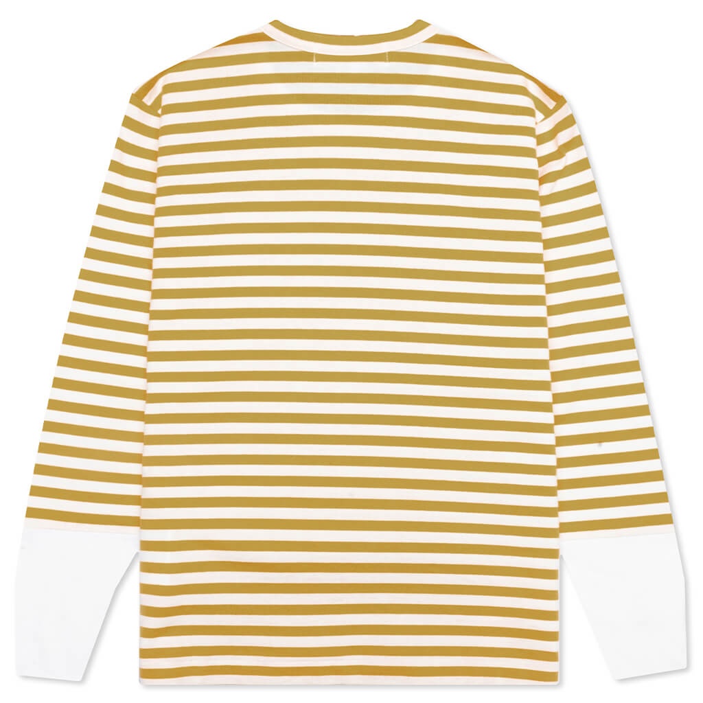 WOMEN'S STRIPED WHITE SLEEVE L/S T-SHIRT - MUSTARD - 2
