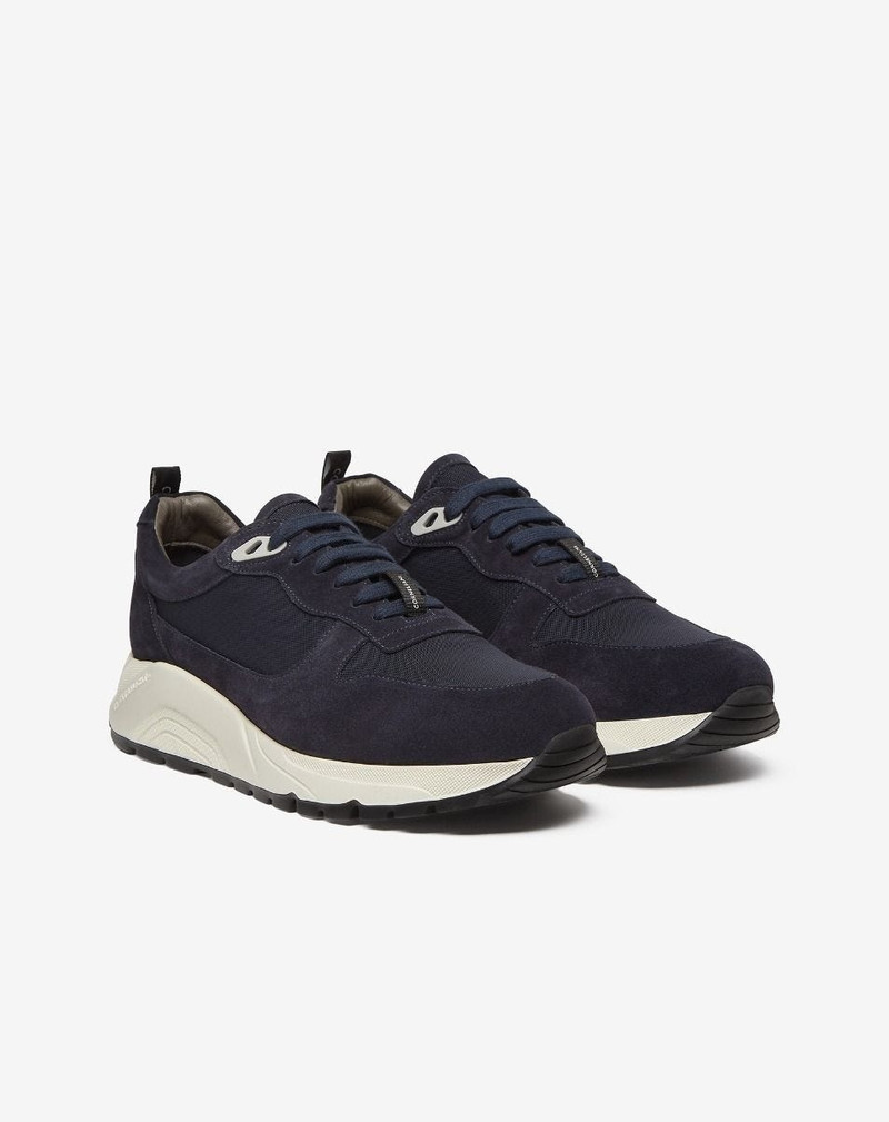 CORNELIANI Blue nylon and suede running shoes outlook