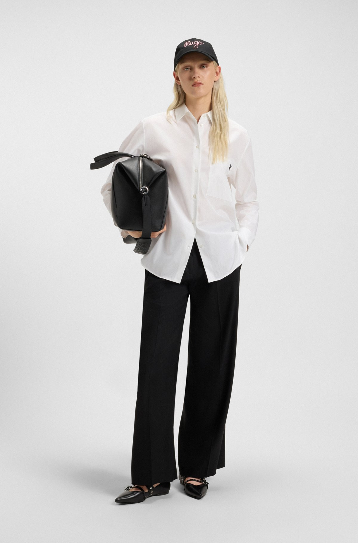 OVERSIZE-FIT BLOUSE IN COTTON CANVAS WITH EMBROIDERED LOGO - 3