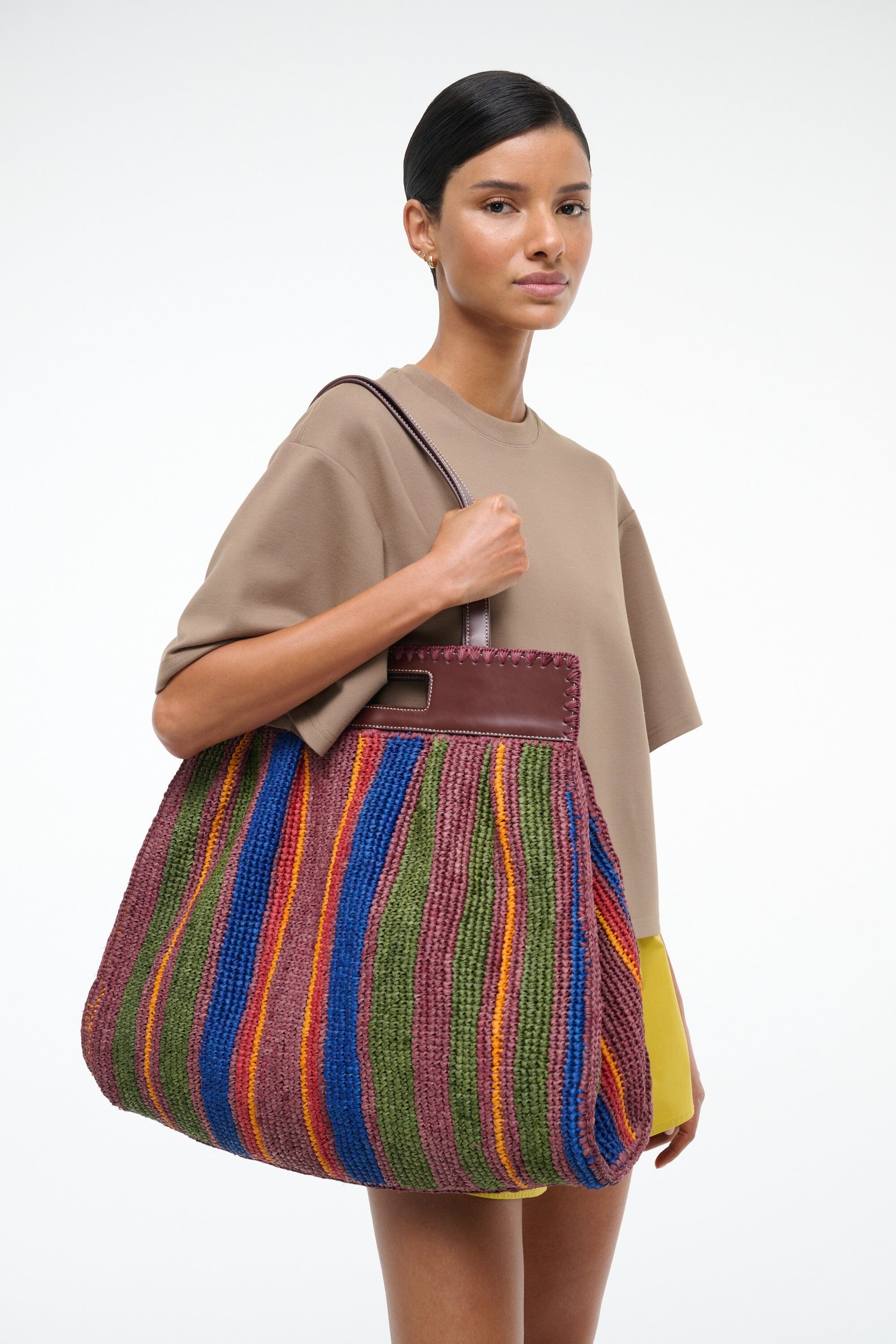 STAUD RUE TOTE BAG JUNGLE STRIPE RAFFIA - 4