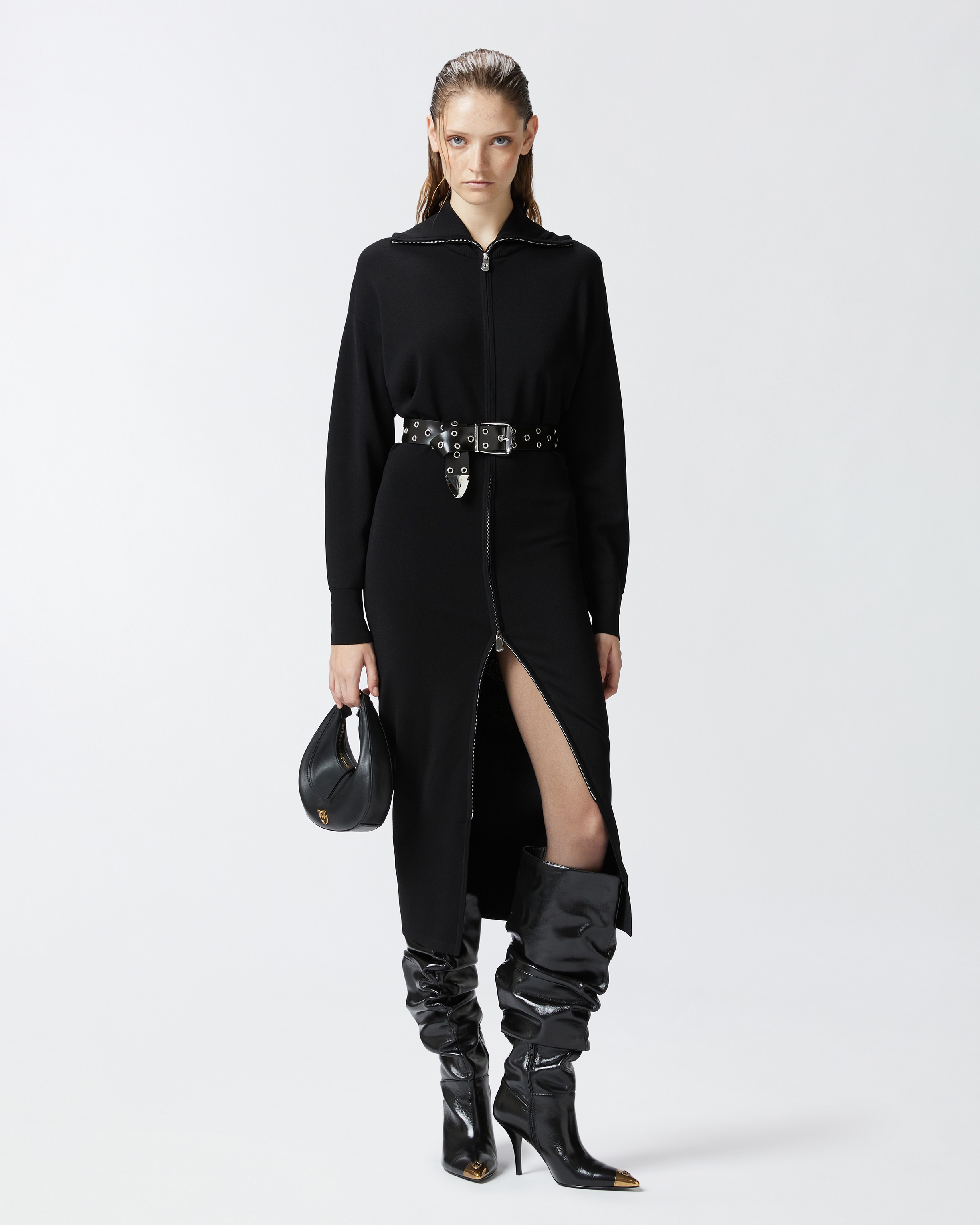 HIGH NECK KNITTED MIDI DRESS WITH ZIP - 3
