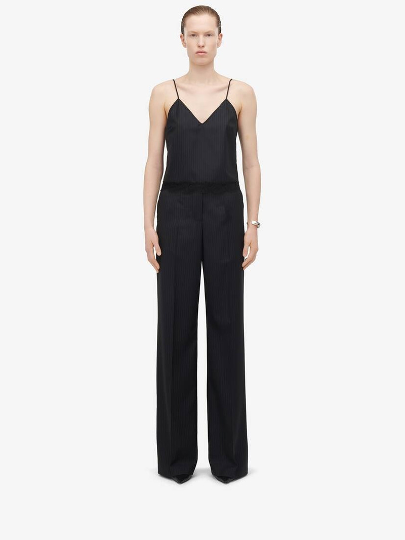 Women's High-waisted Wide Leg Trousers in Navy 1
