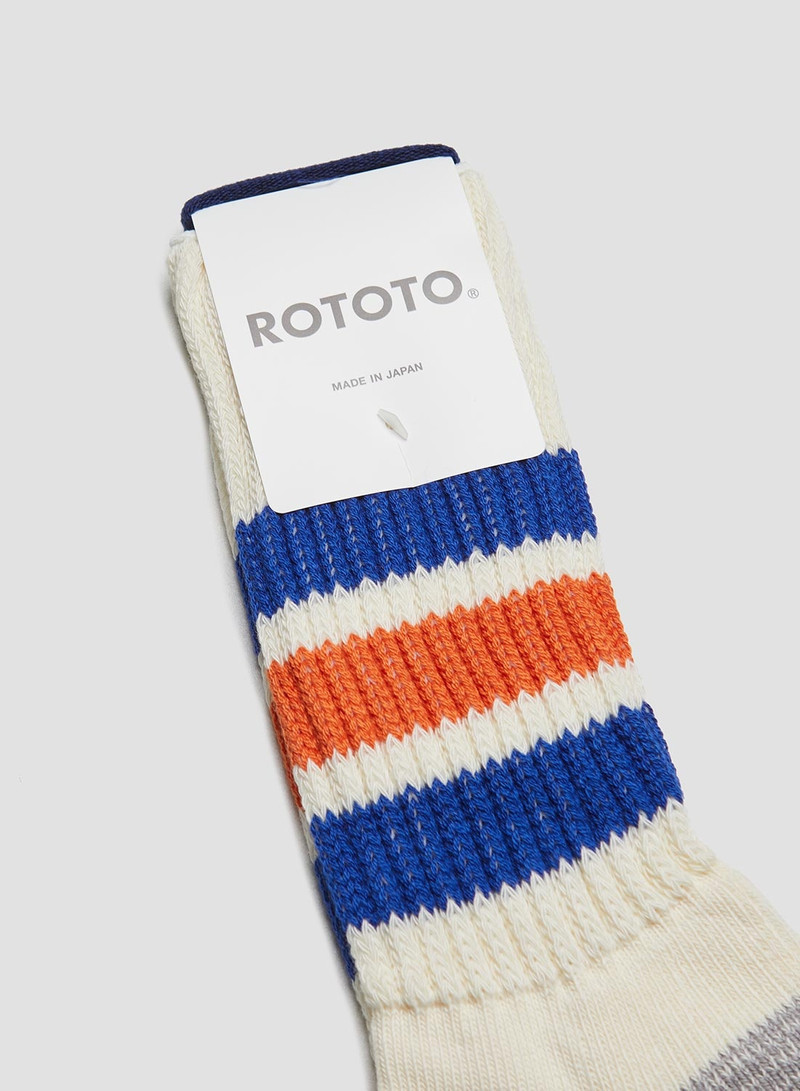 Nigel Cabourn Rototo Coarse Ribbed Oldschool Crew Sock in Blue/Orange outlook