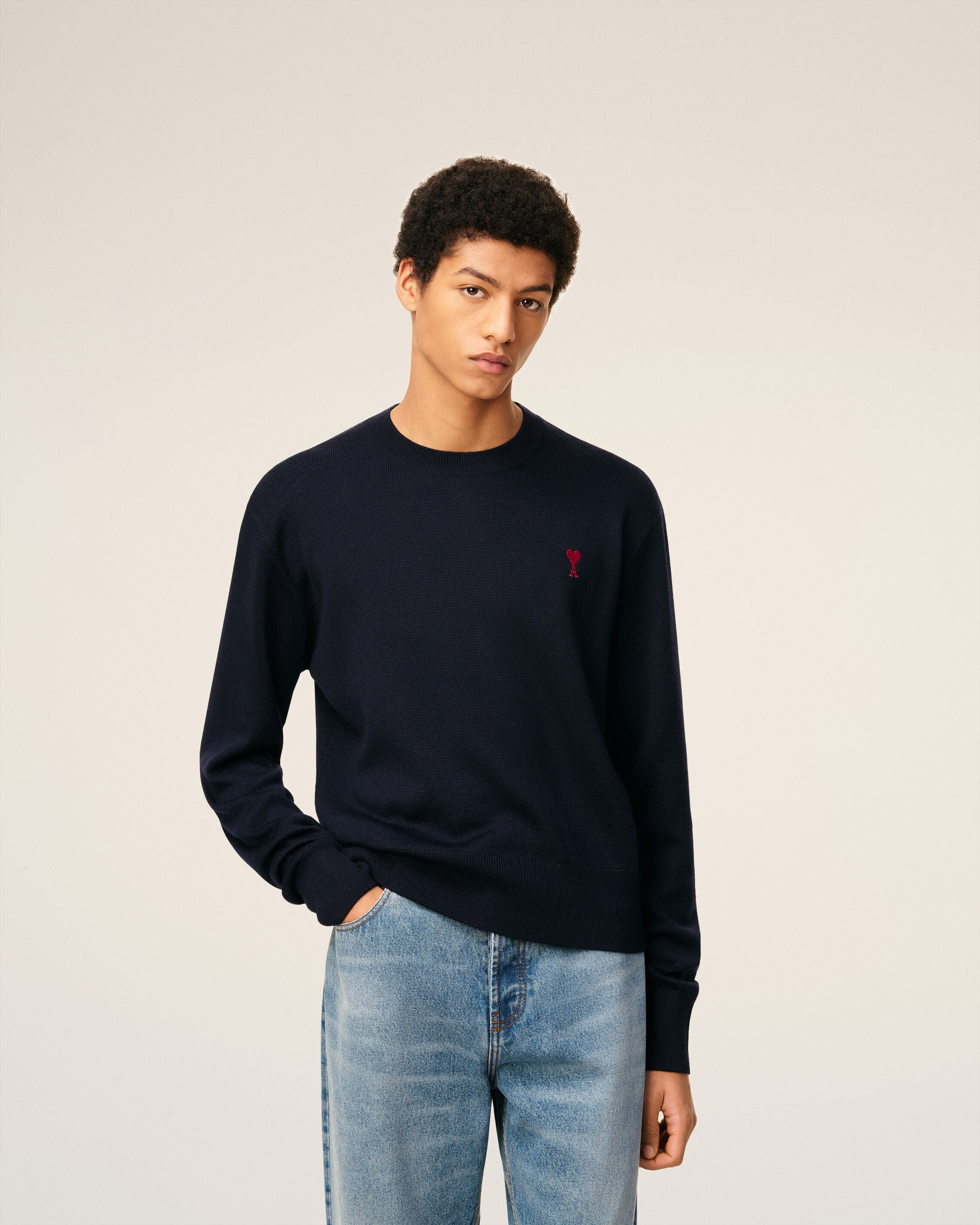 BLUE WOOL AMI DE COEUR CREWNECK SWEATER - 3