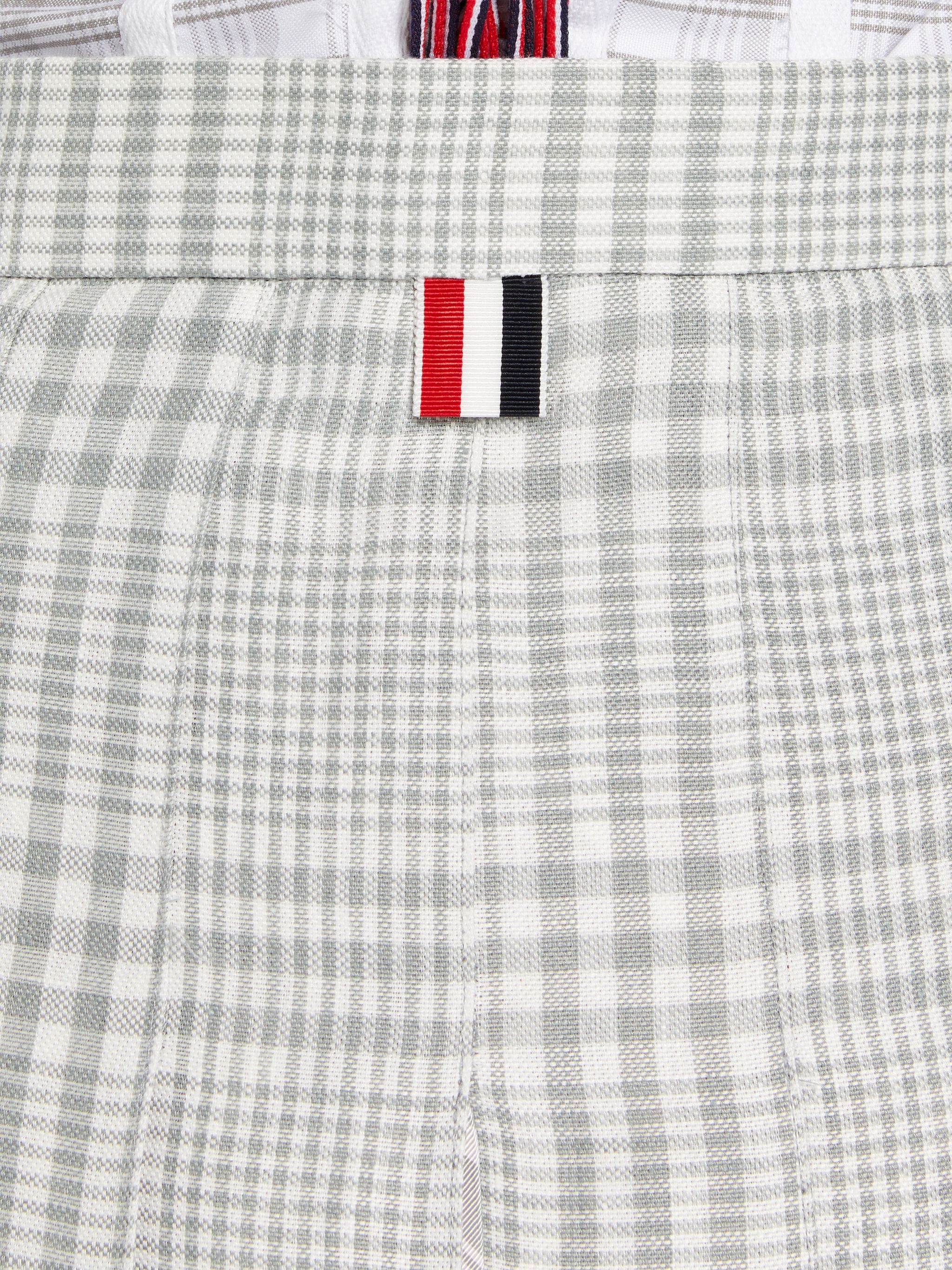Medium Grey Gingham Crispy Linen Silk Jacquard Pleat Half Pleated Dropped Back Below the Knee Skirt - 6