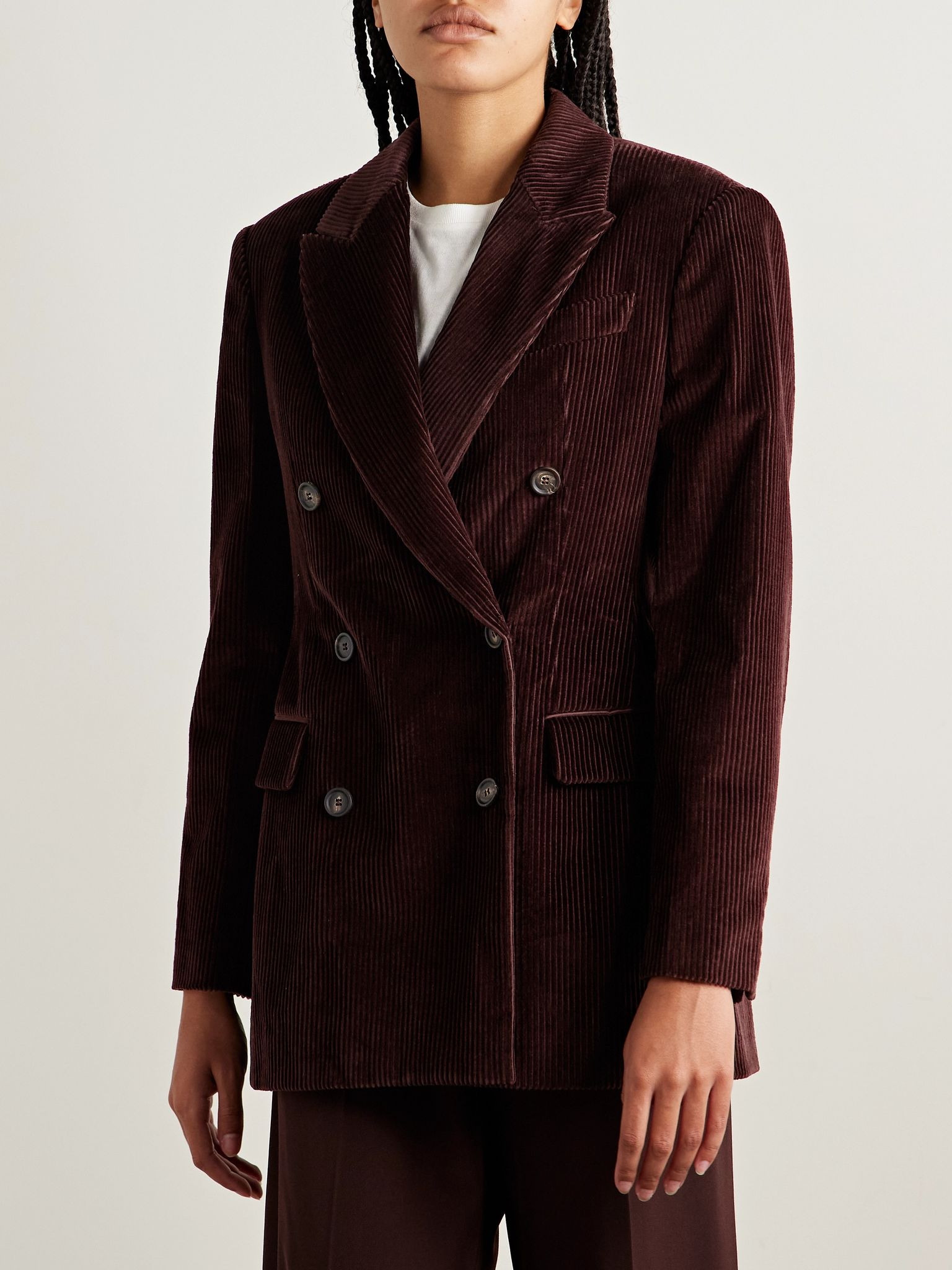 Oversized double-breasted cotton-corduroy blazer Burgundy - 3