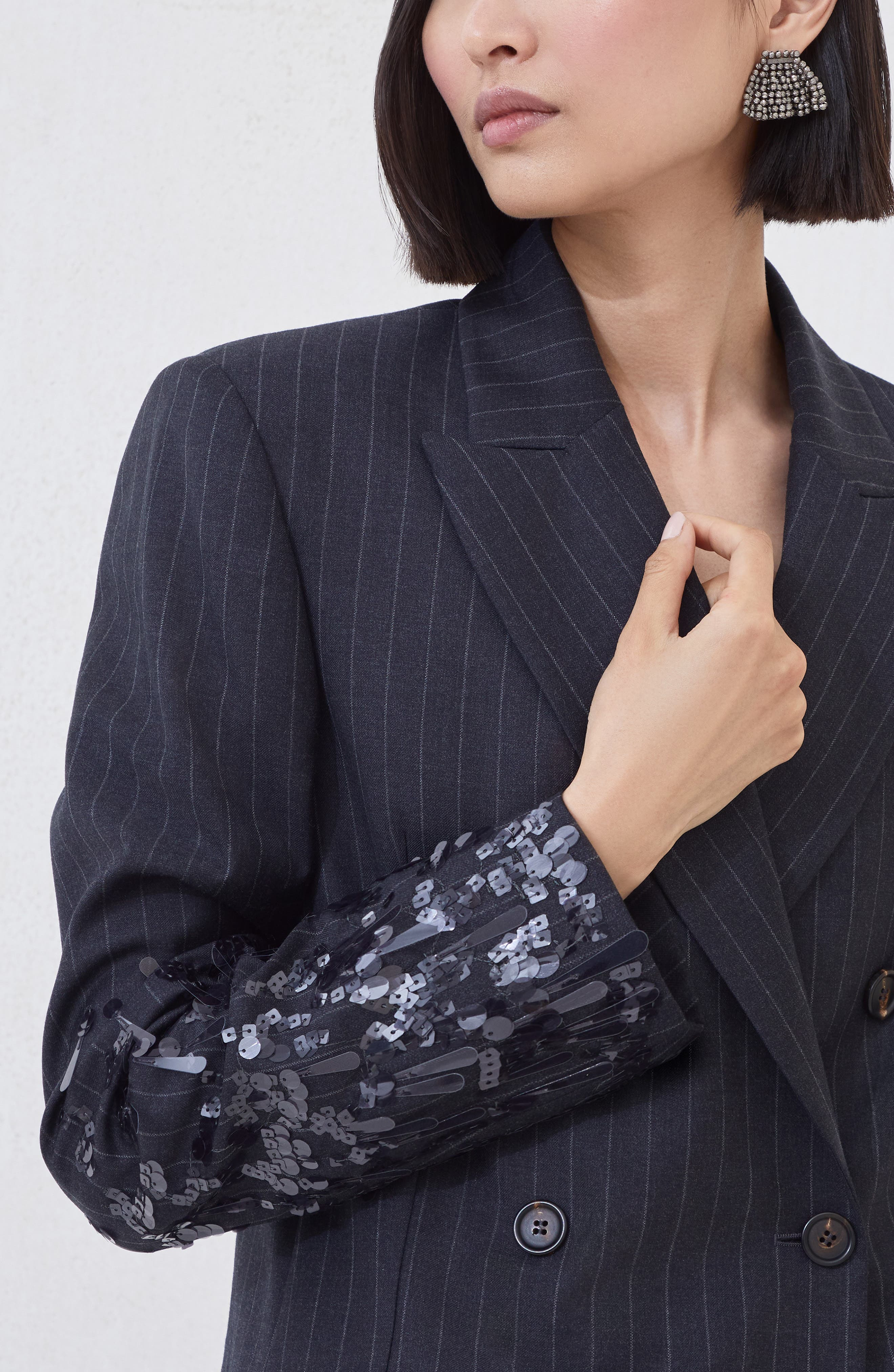 Brunello Cucinelli Blazer with swing drops embroidery in Lignite Grey at Nordstrom - 4