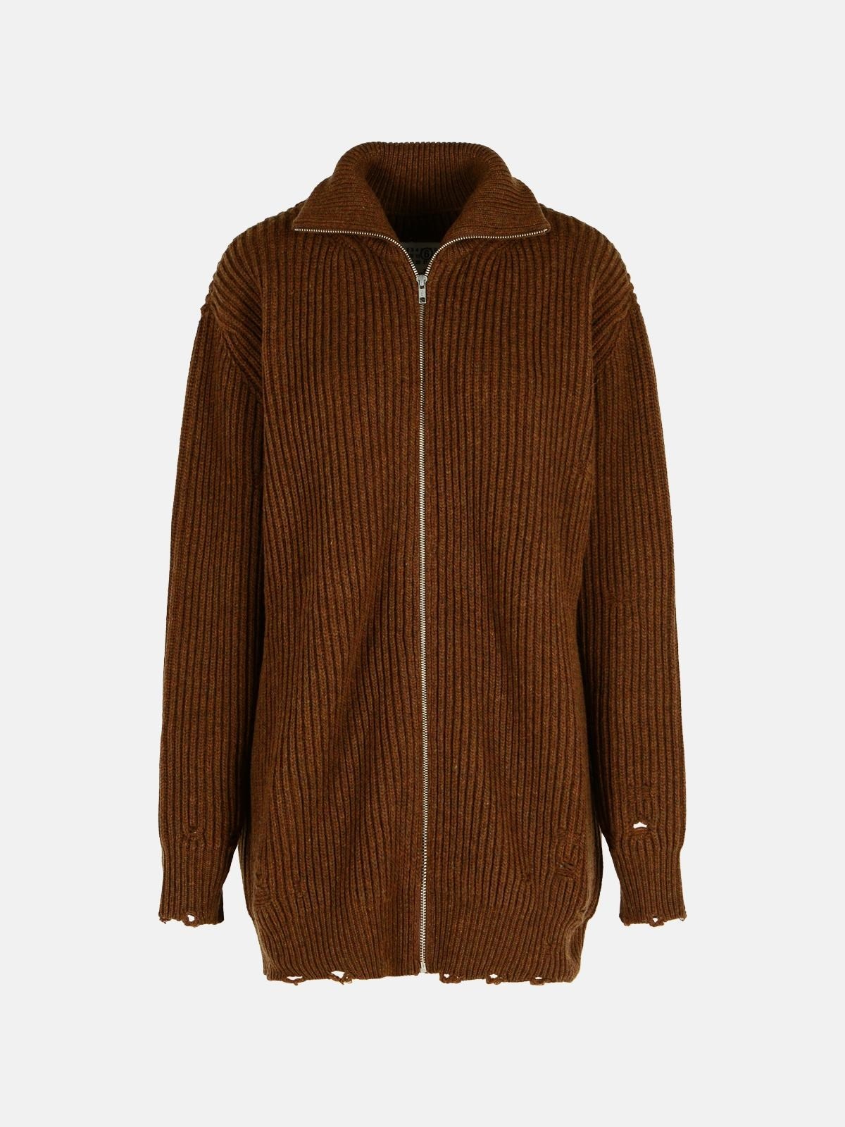 BROWN VIRGIN WOOL SWEATER - 1