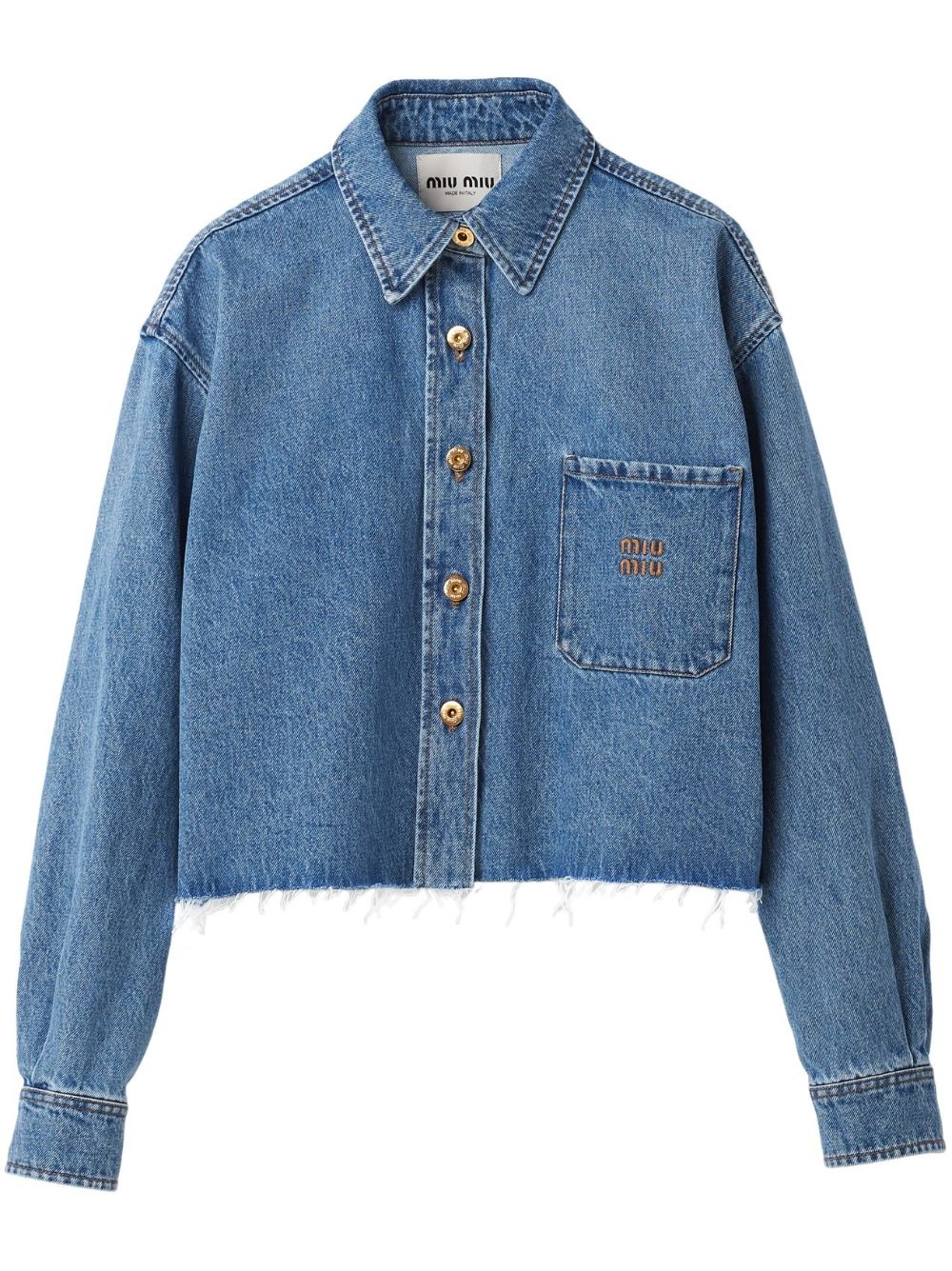 logo-embroidered cropped denim shirt - 1