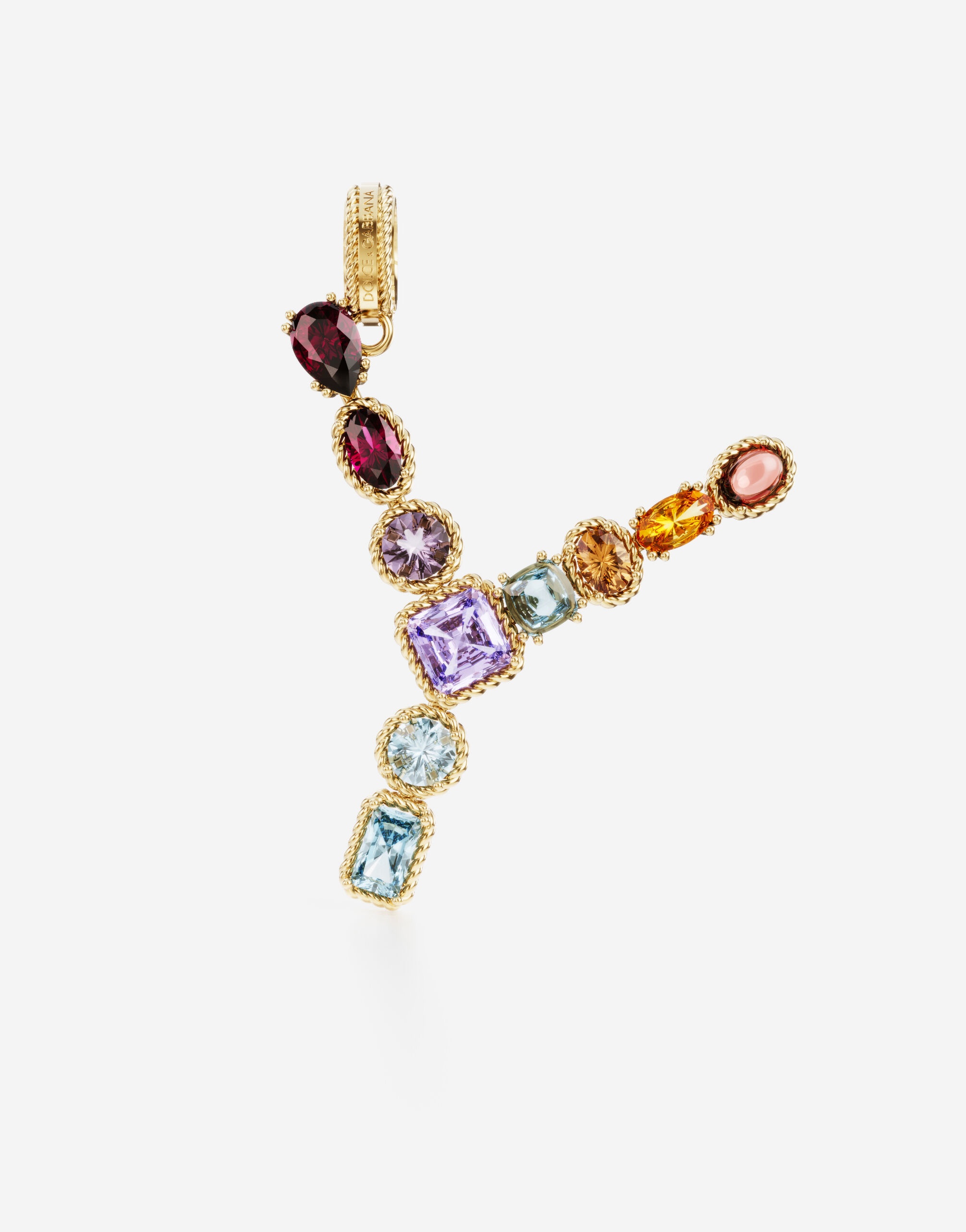 Rainbow alphabet Y 18 kt yellow gold charm with multicolor fine gems - 1