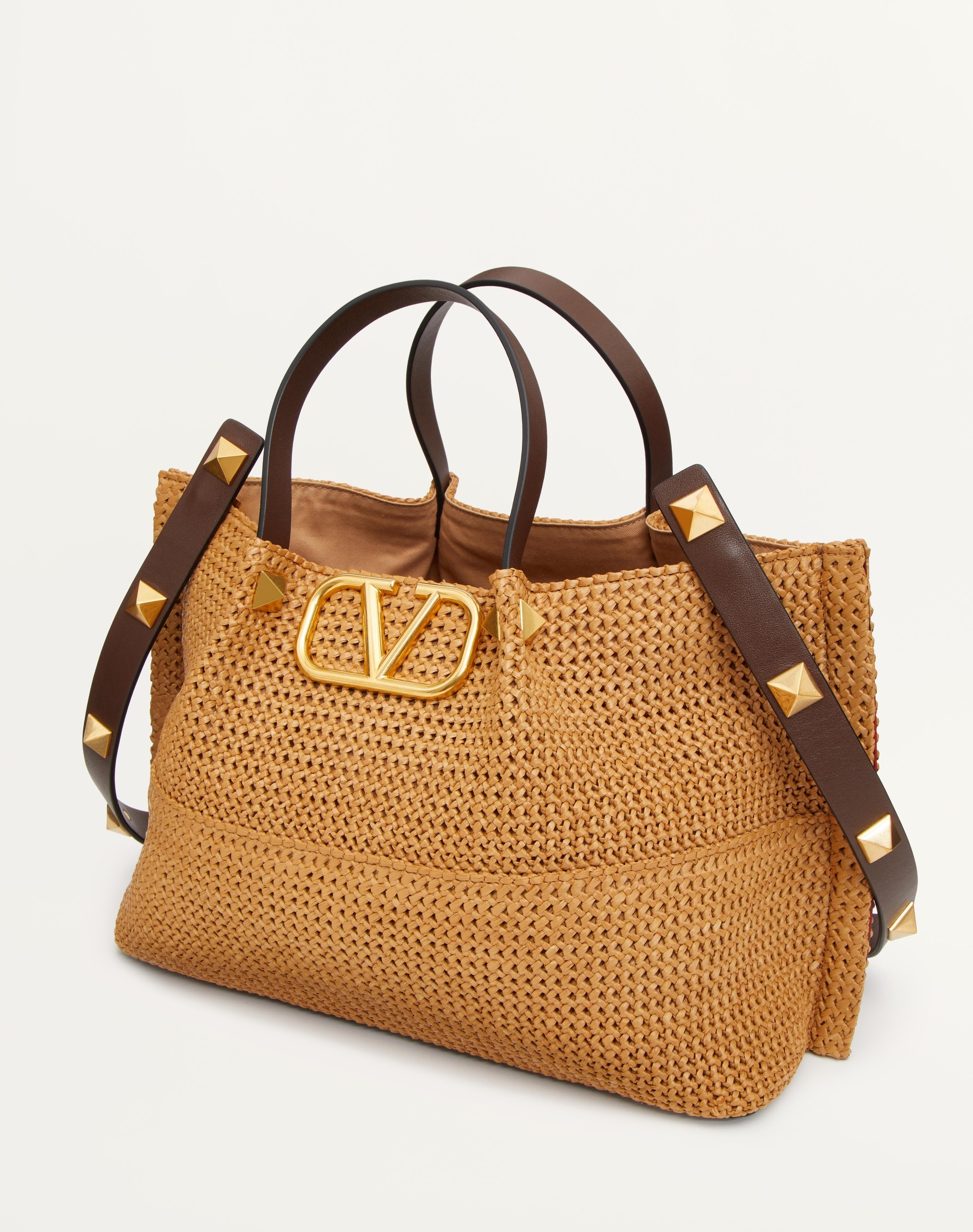 トートバッグ VALENTINO GARAVANI Two-Tone Raffia Medium Shopping Bag Valentino Garavani - Rockstud Boucle Raffia Shopping Bag