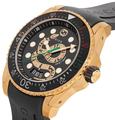 GUCCI Dive 45mm Gold PVD-Coated Watch with Rubber Strap outlook