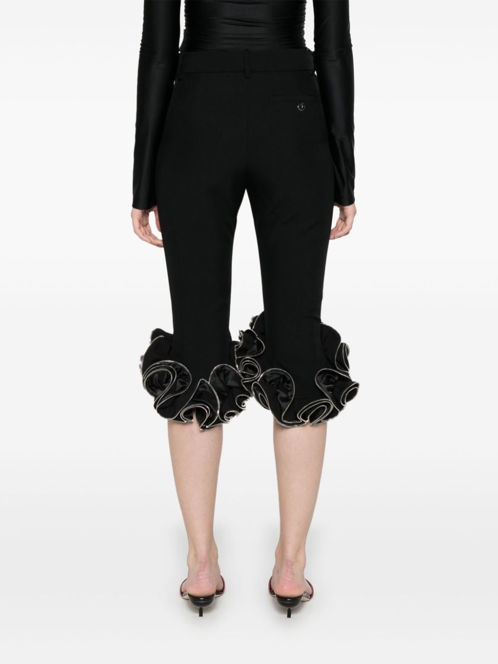 zip-detail ruffled trousers - 4