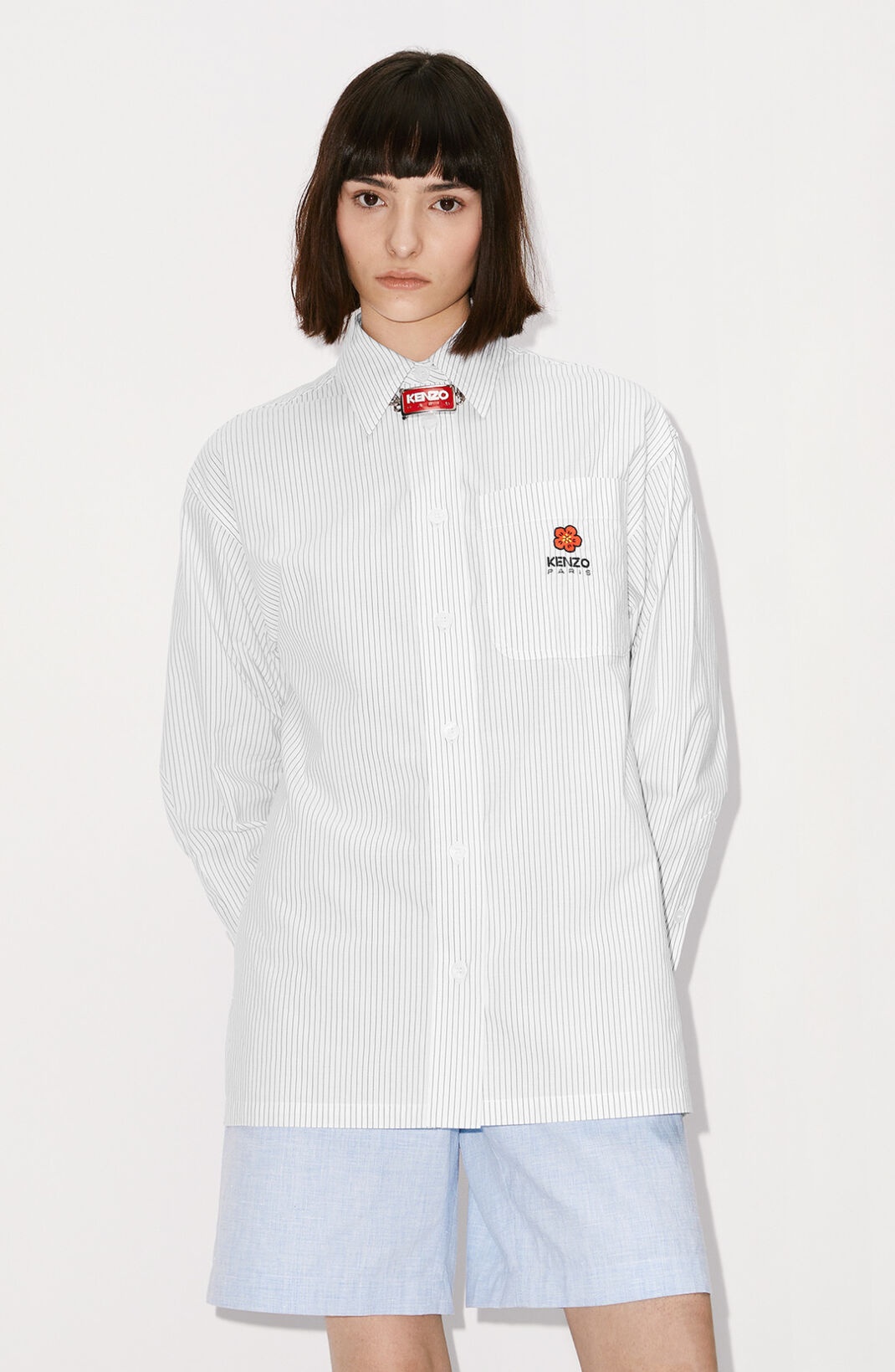 'BOKE Flower' crest oversized striped shirt - 3