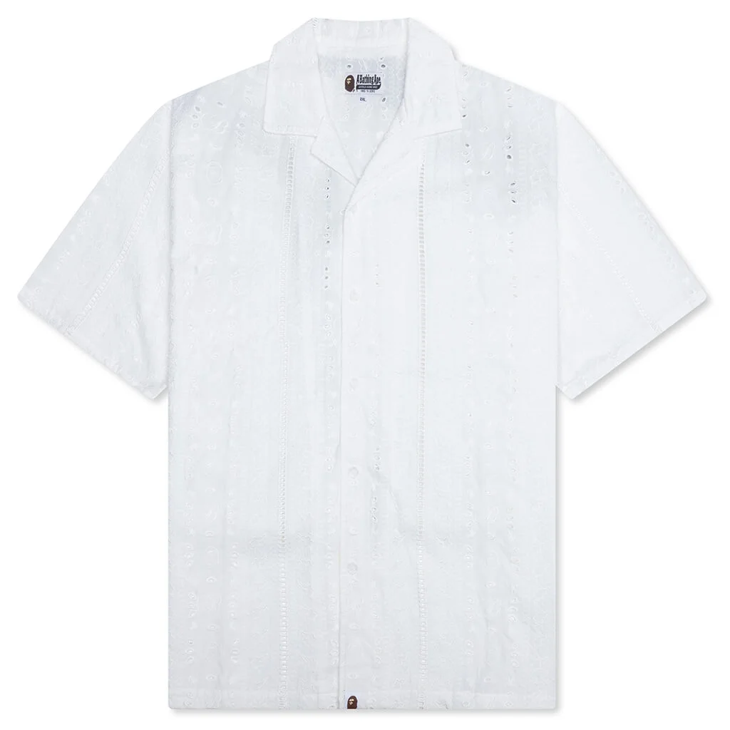 EMBROIDERY OPEN COLLAR S/S SHIRT - IVORY - 1