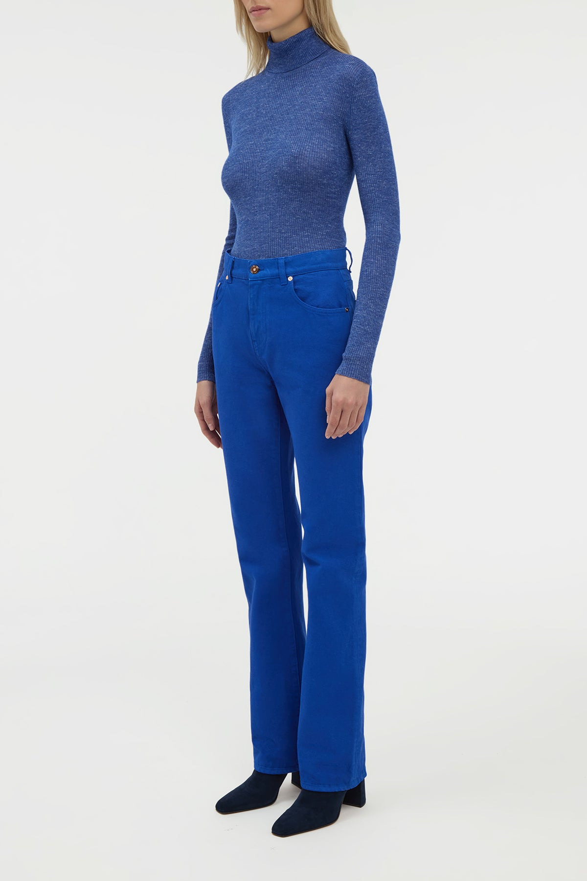 Aldona Knit Turtleneck in Cobalt Cashmere Silk with Hemp - 4