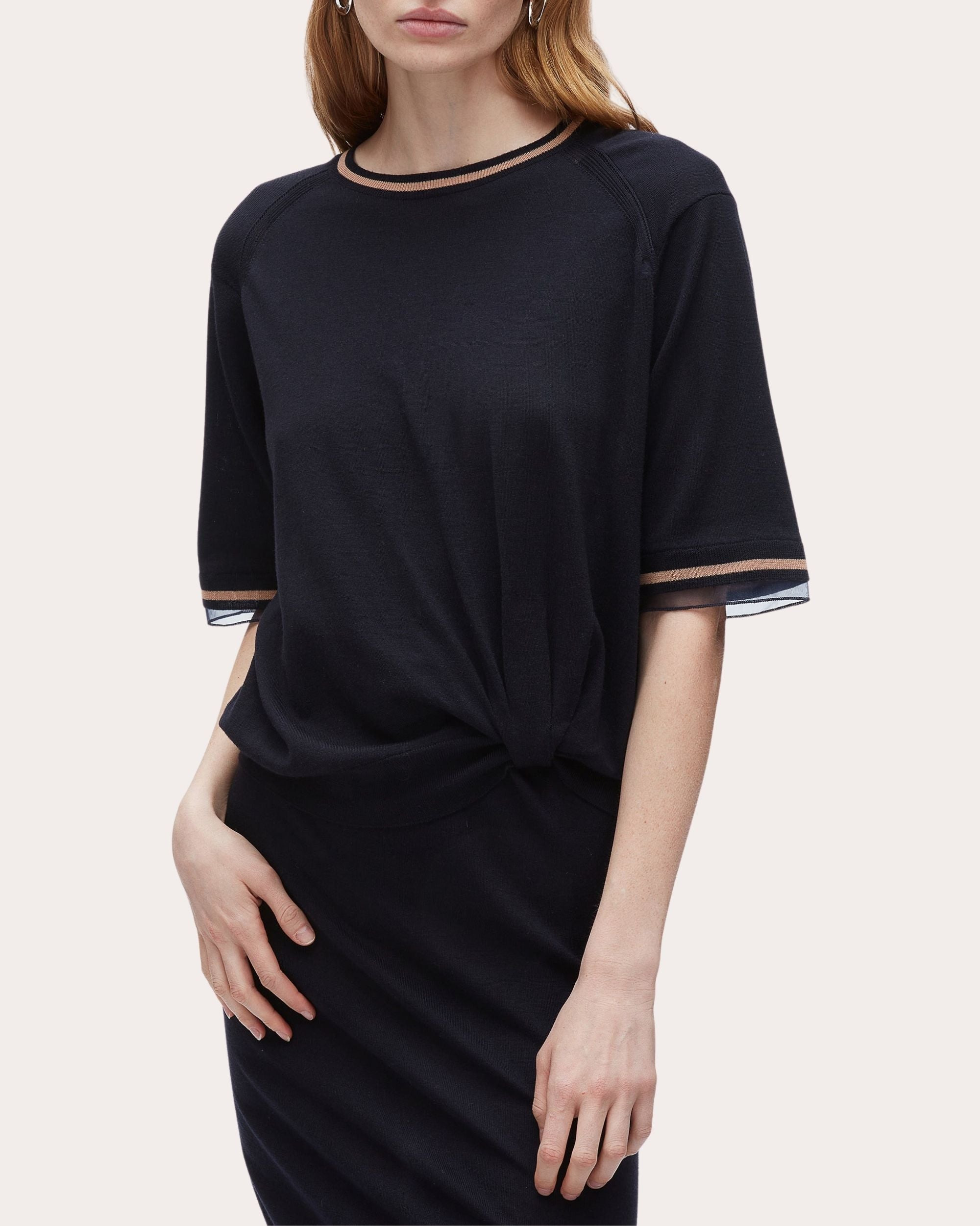 Organza Trimmed Gathered Wool Sweater Dress - 4