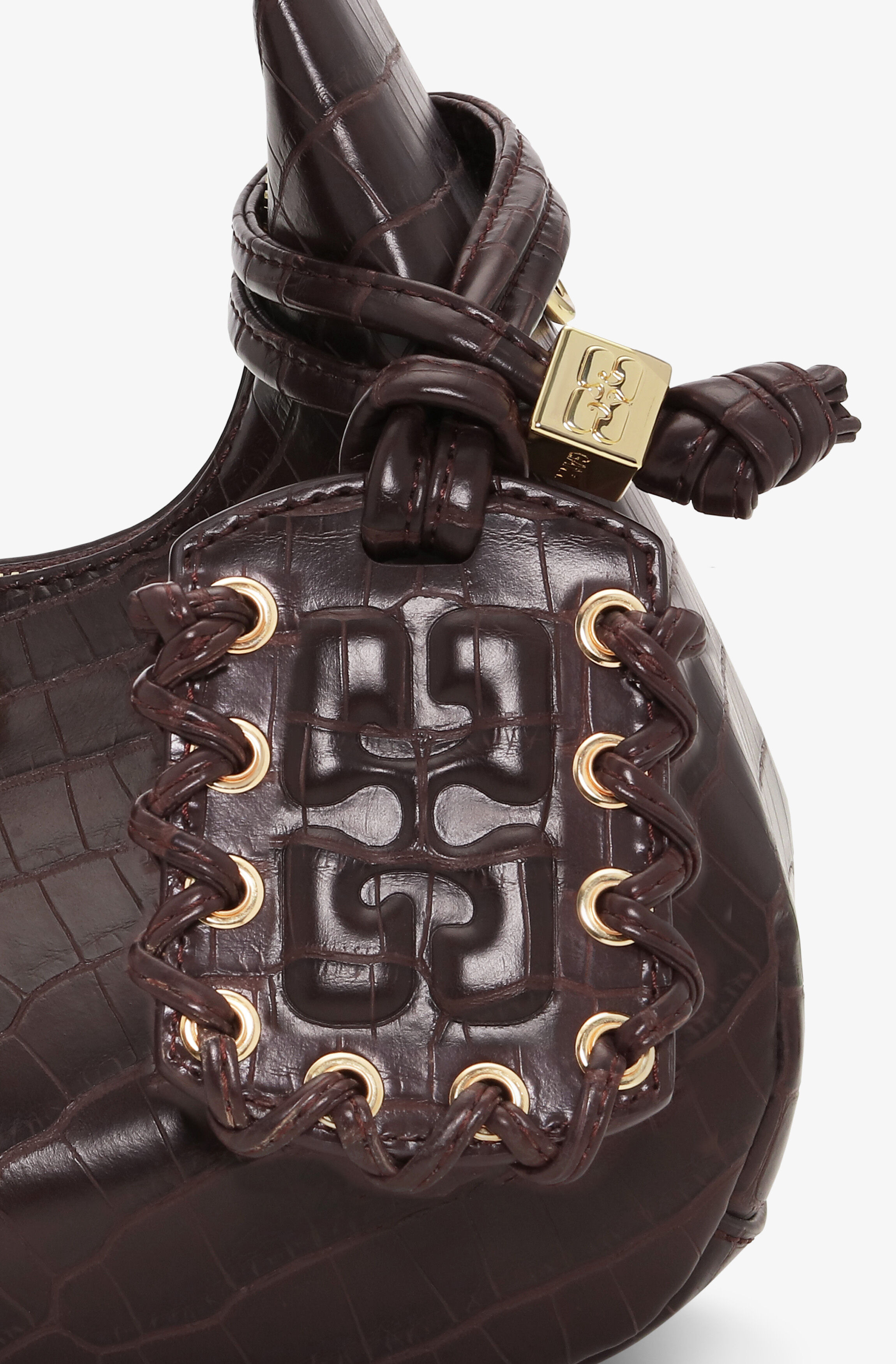 BROWN CROCO MINI HOBO BAG - 4