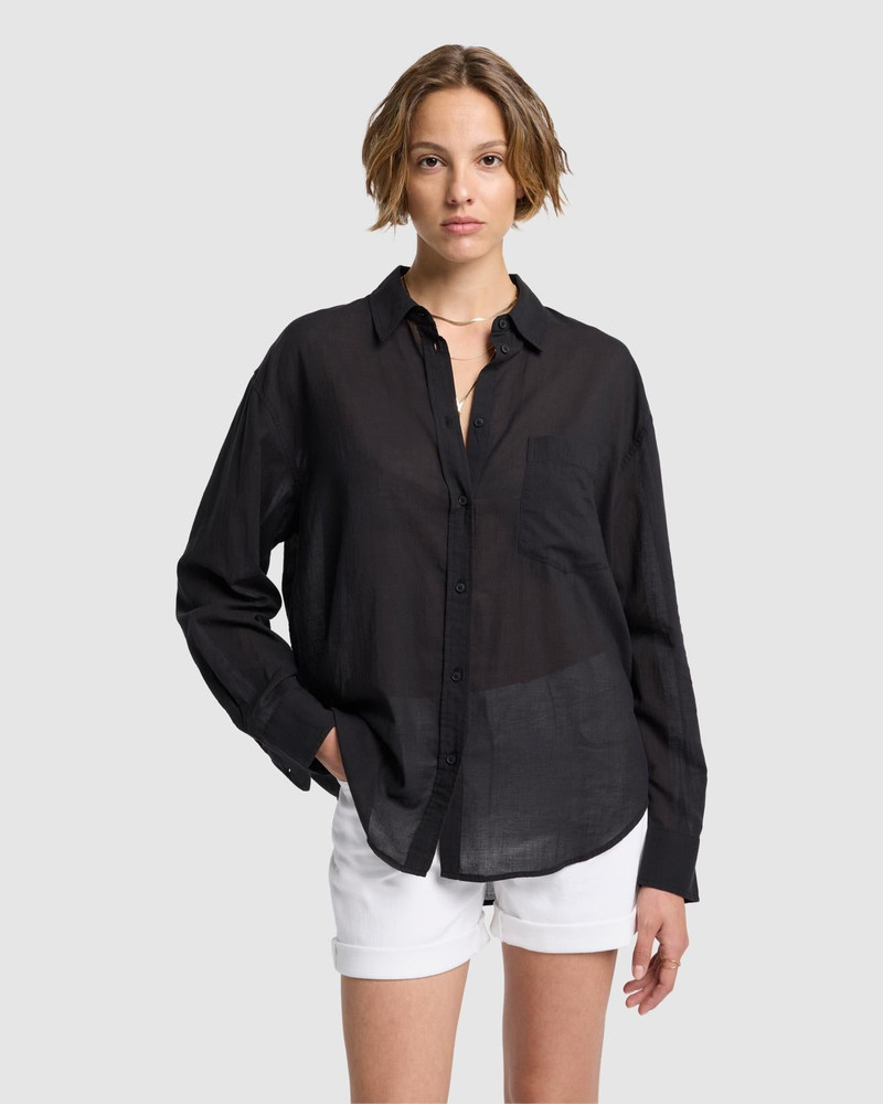 7 For All Mankind Classic Button Up Shirt in Black outlook