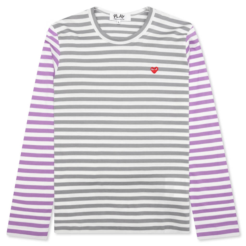 WOMEN'S BI-COLOR STRIPE T-SHIRT - GREY/PURPLE - 1
