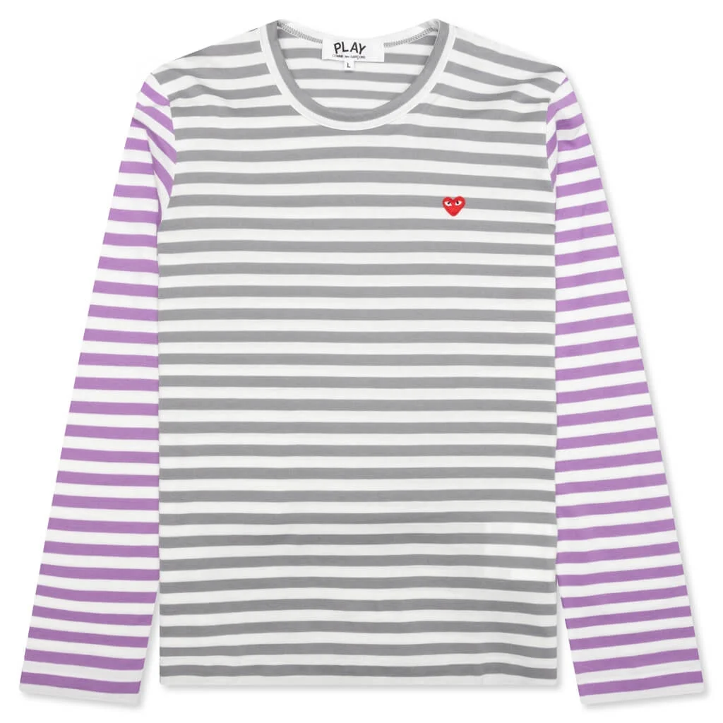 WOMEN'S BI-COLOR STRIPE T-SHIRT - GREY/PURPLE - 1