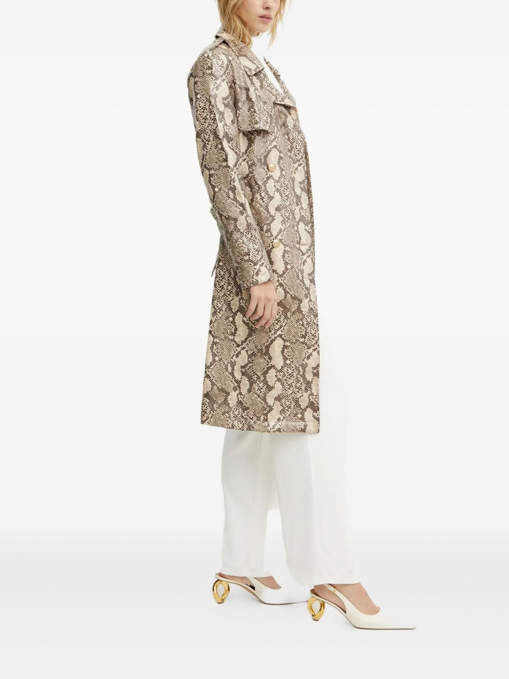 snakeskin-print belted trench coat - 4