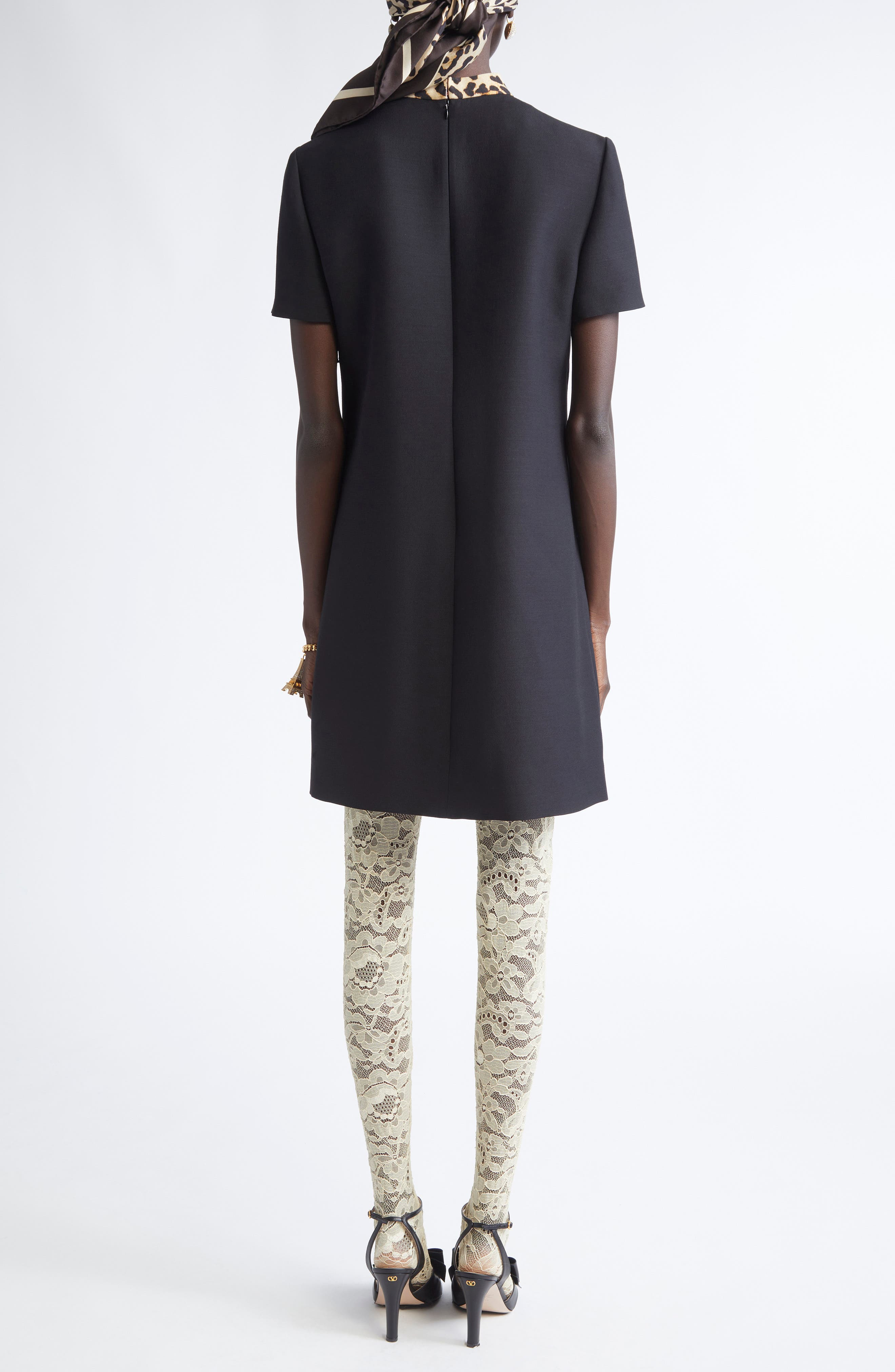 Valentino Garavani Crepe Couture Minidress with Leopard Print Scarf in Black at Nordstrom - 2